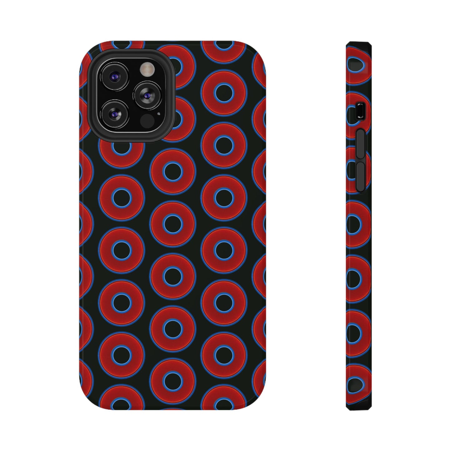 Impact-Resistant Lumpy Donut Case - red vivid donut print w/midnight moss background