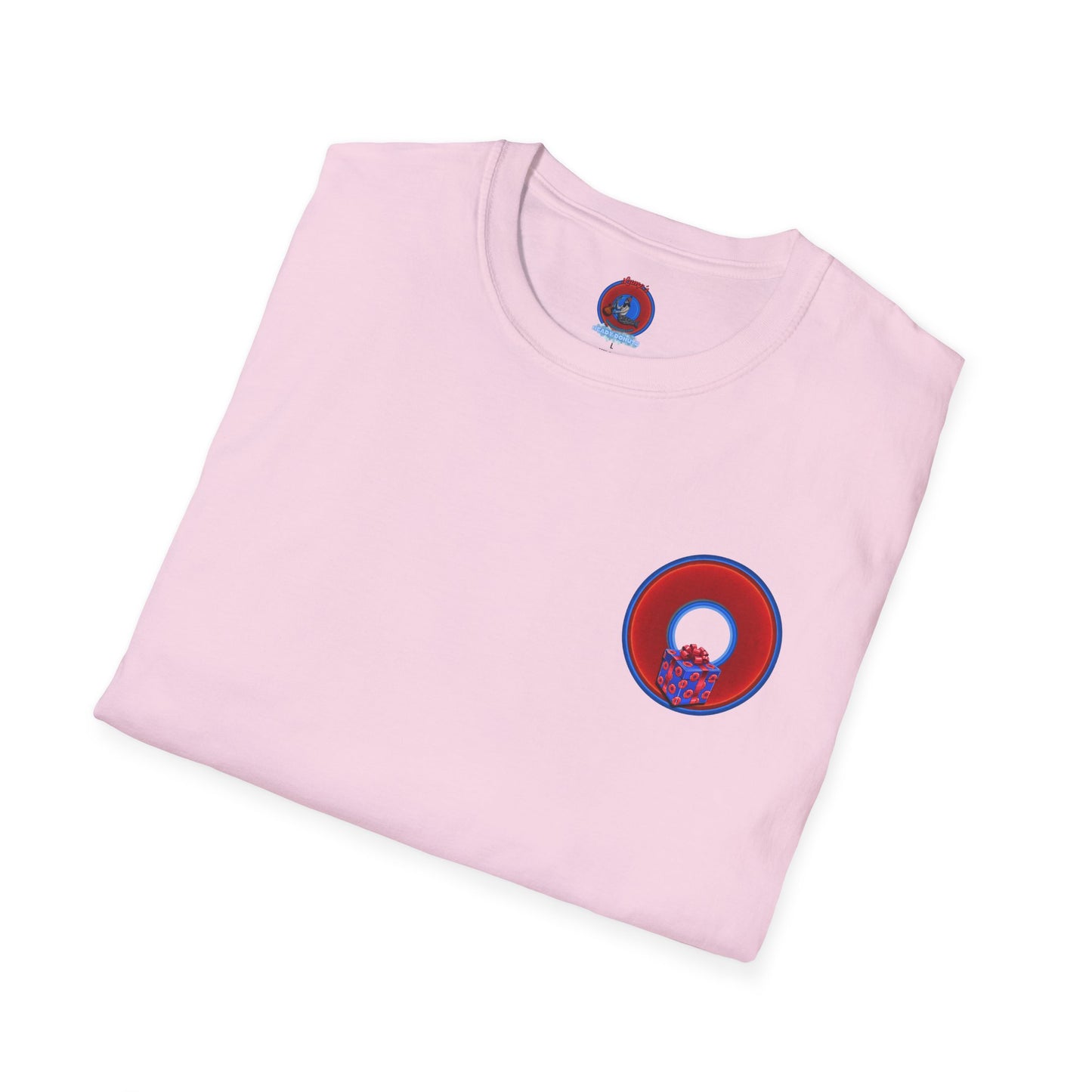 Classic Donut Tee - Unisex Soft-Style - "Phishmas Caroler's Tee " - vivid red/blue donut - variant 1