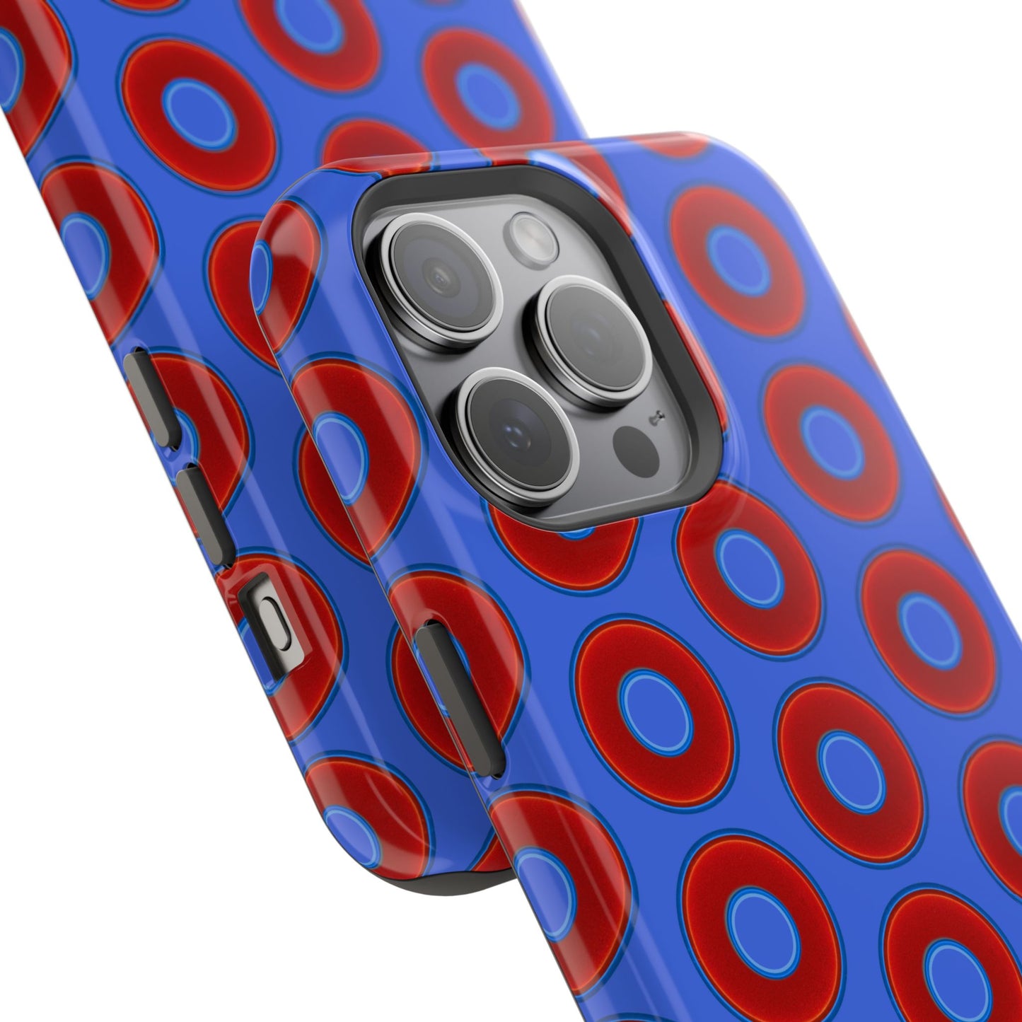 Impact-Resistant Lumpy Donut Case - red vivid donut print w/royal blue background