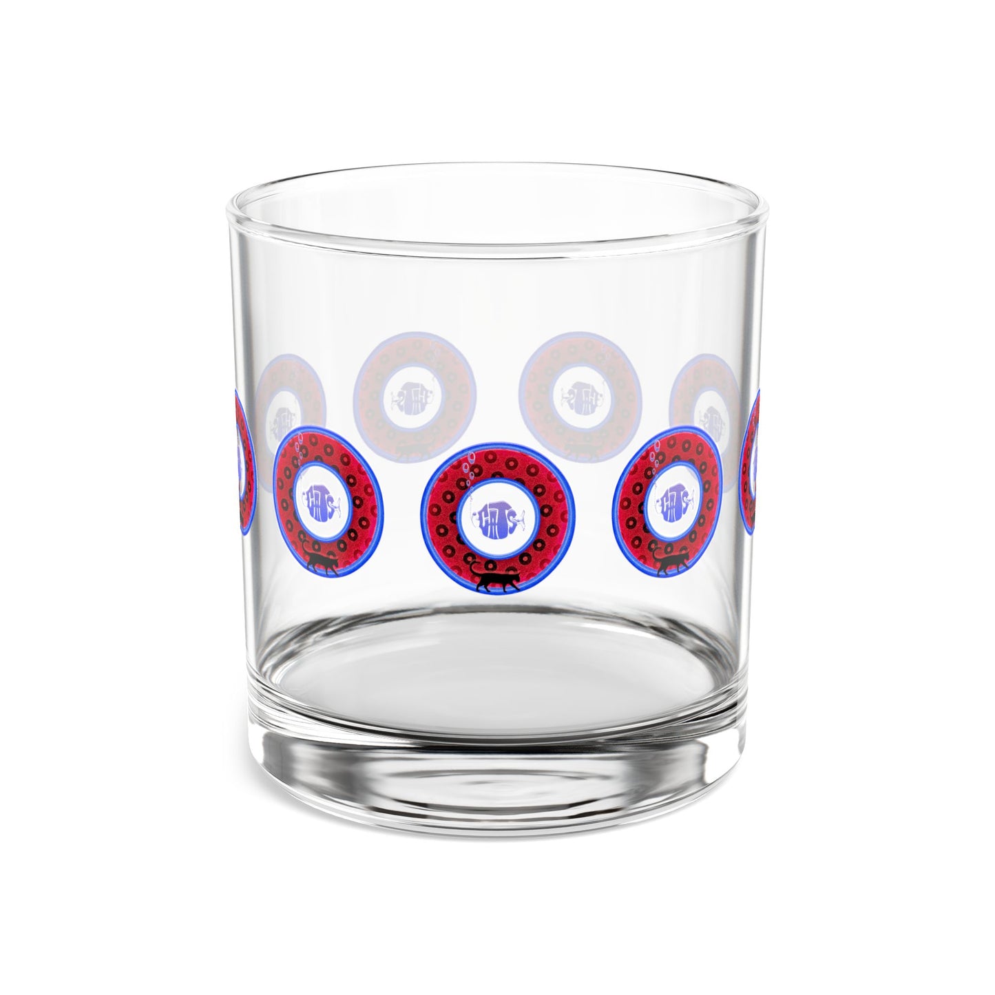 10oz Lumpy Rock Glass - "My Pet Cat Can Outdrink You" - red/light blue donuts
