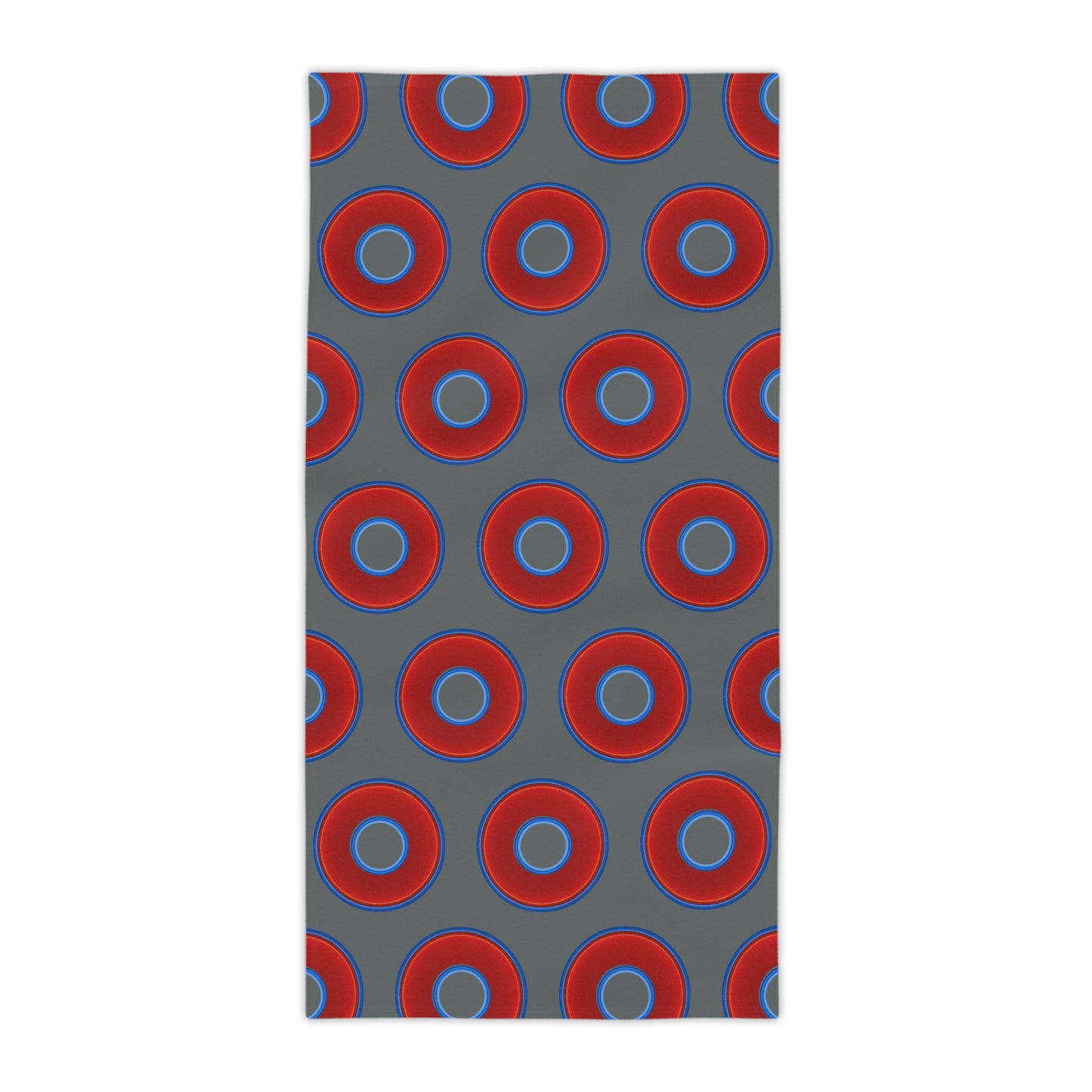Lumpy Donut Towels - vivid red donuts w/dark gray background