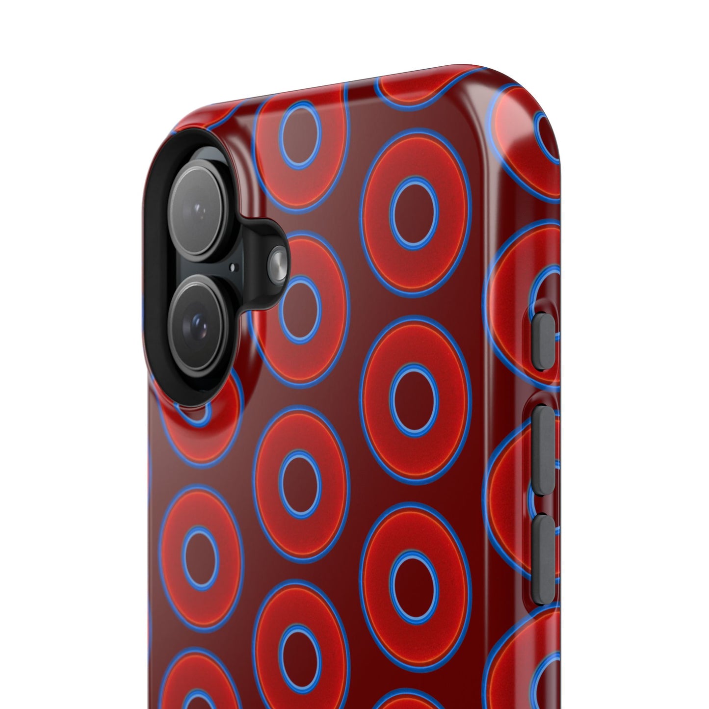 Impact-Resistant Lumpy Donut Case - red vivid donut print w/dark red background