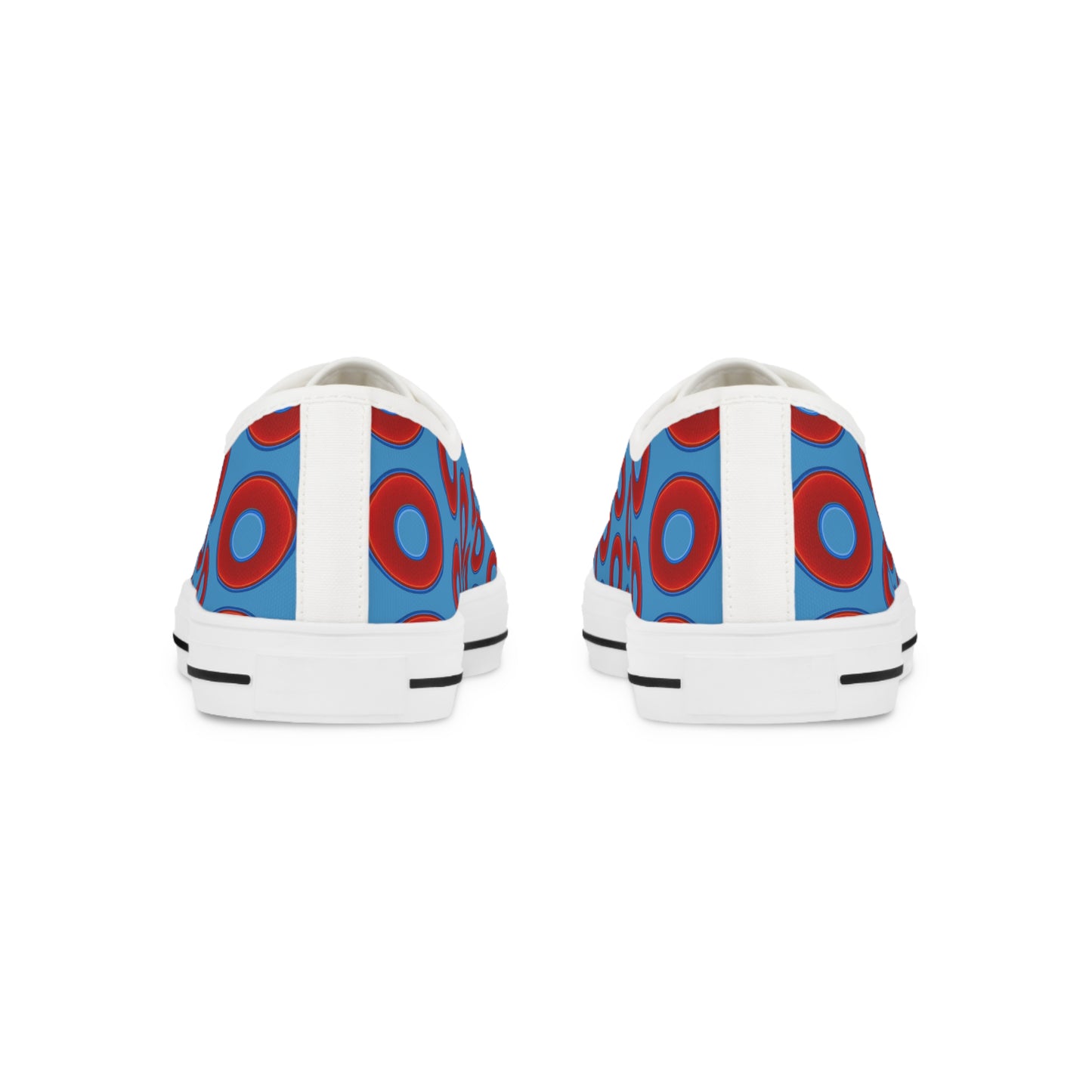 Men's - Low Top Chuck Taylors - large vivid red donut print w/light steel blue background