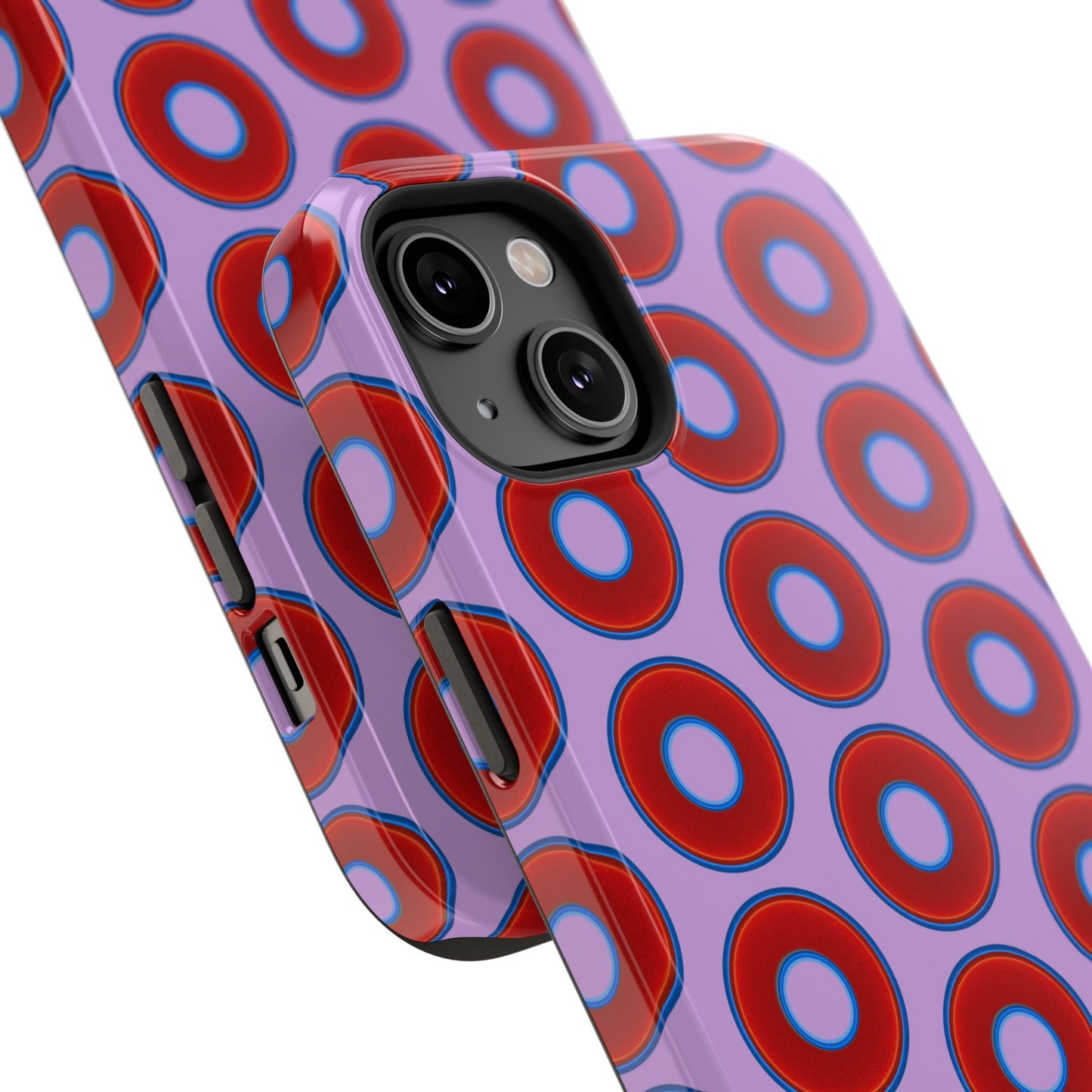 Impact-Resistant Lumpy Donut Case - red vivid donut print w/wisteria purple background