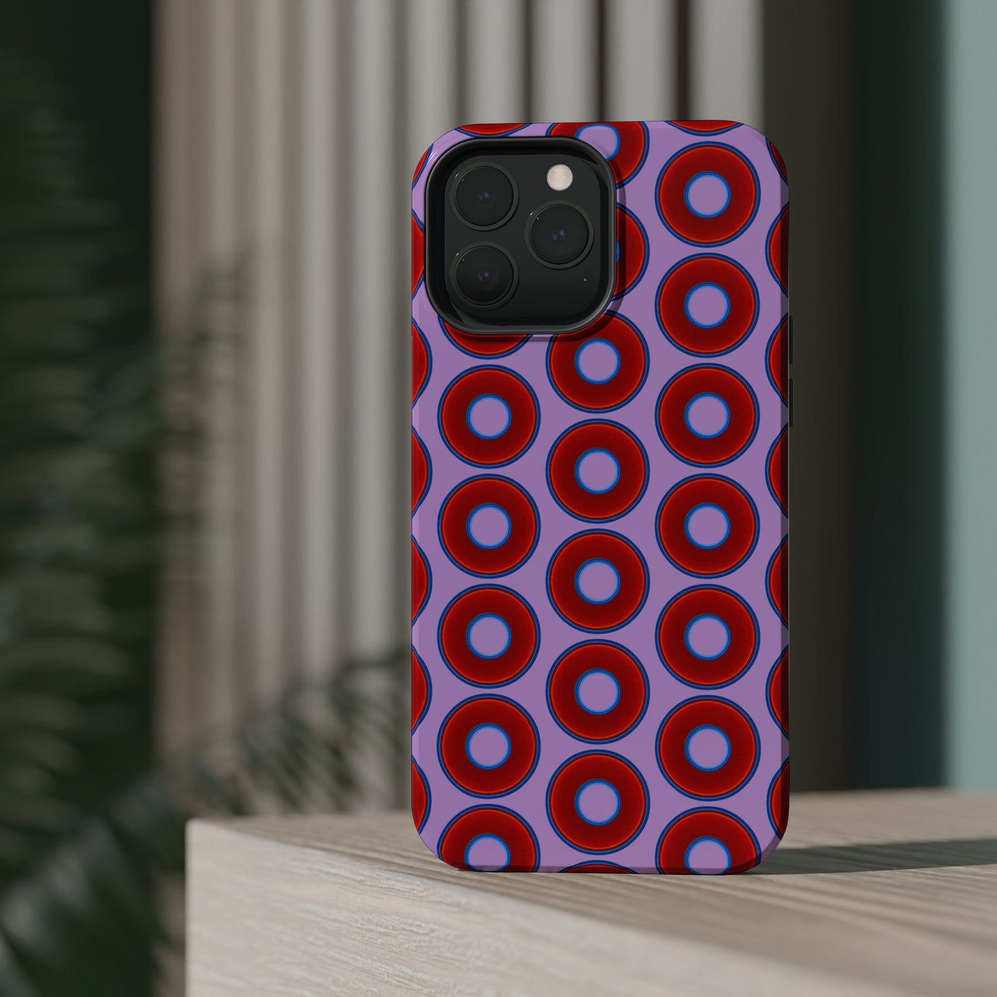 Magnetic Tough Donut Case - red vivid donut print w/wisteria purple background