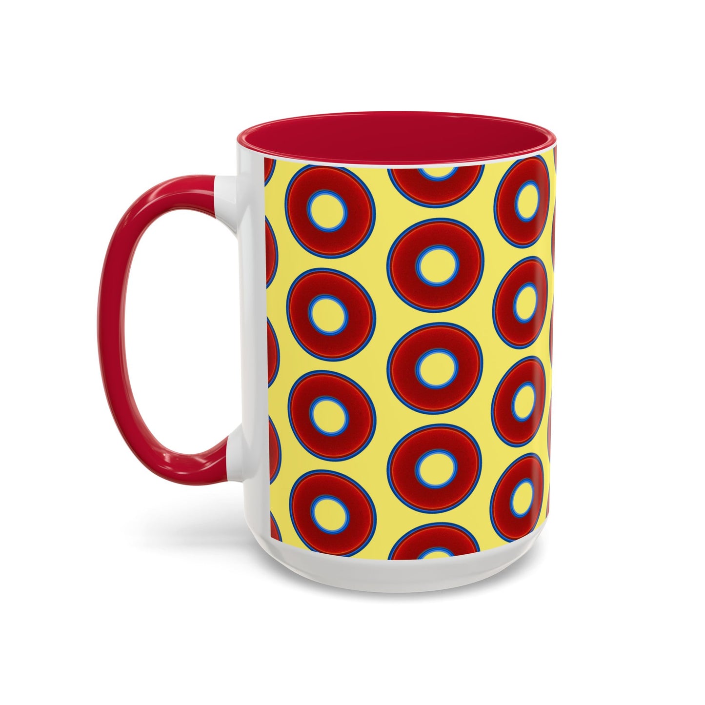 Lump's Grumpy Coffee Mug - vivid red donuts w/yellow background