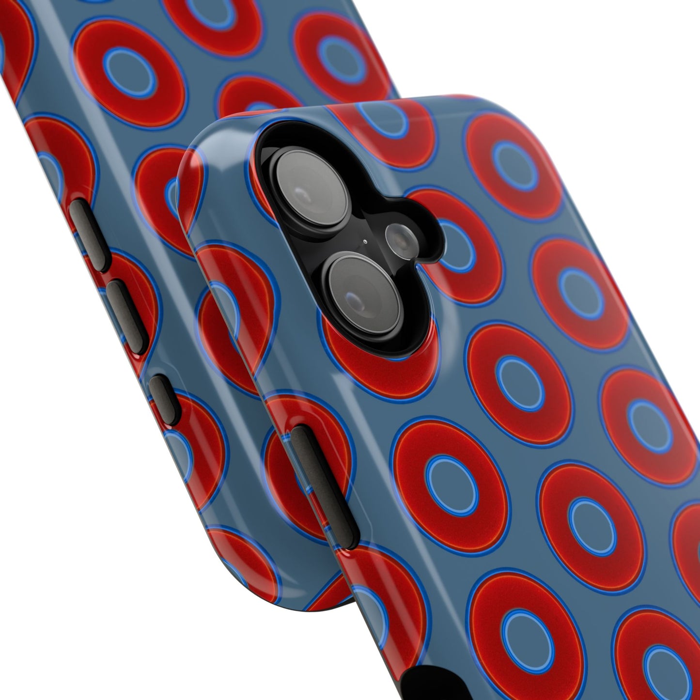 Impact-Resistant Lumpy Donut Case - red vivid donut print w/steel blue background