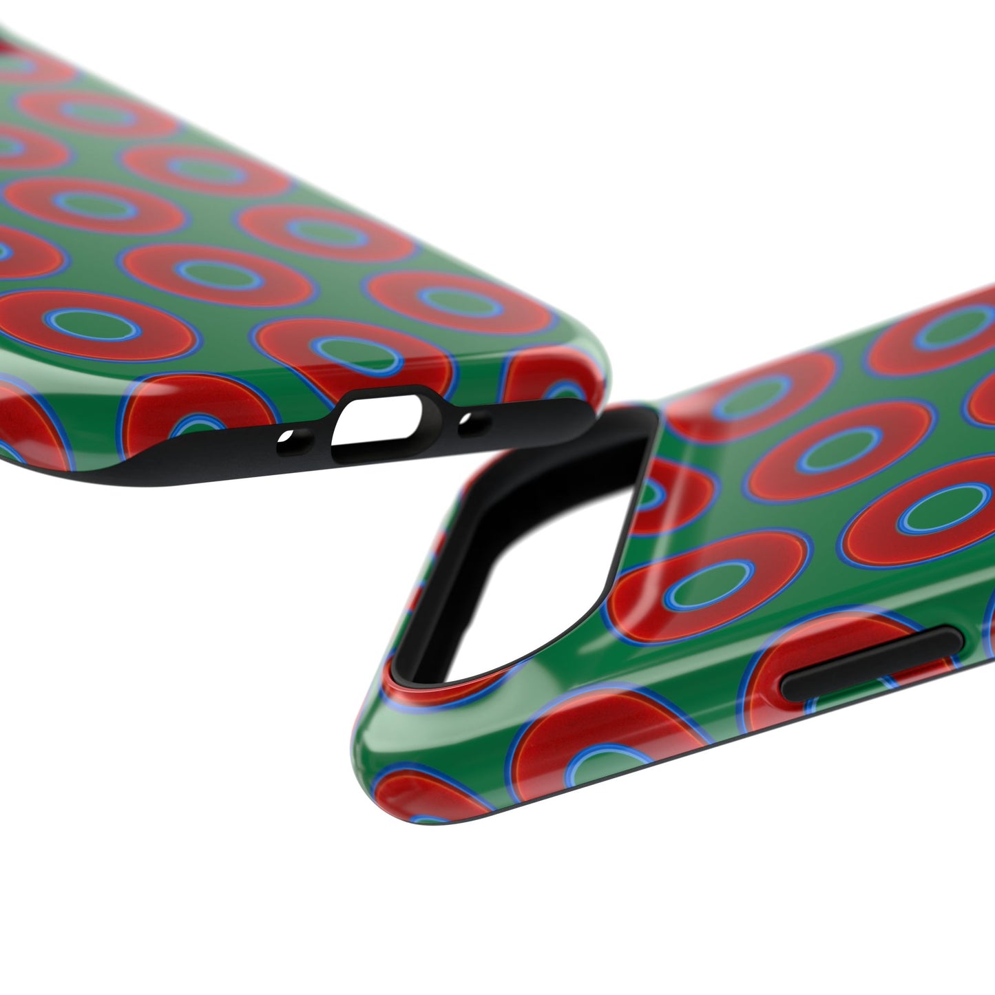 Impact-Resistant Lumpy Donut Case - red vivid donut print w/green background