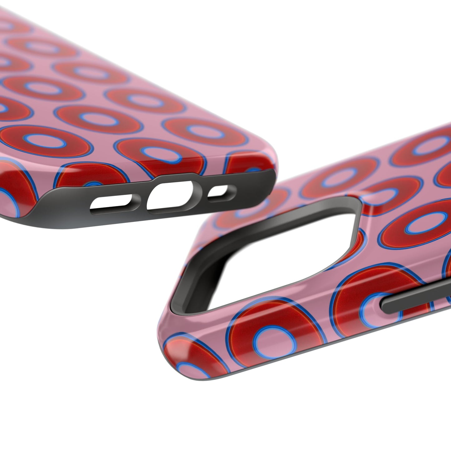 Impact-Resistant Lumpy Donut Case - red vivid donut print w/pale magenta background