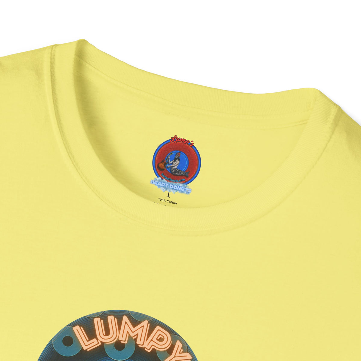 Coffee Traders Tee - Unisex Soft-Style - "Tasty Coffee" - paradoxical donut/cubed blue donut - variant 2 - logo front/It's Ice Cube's back