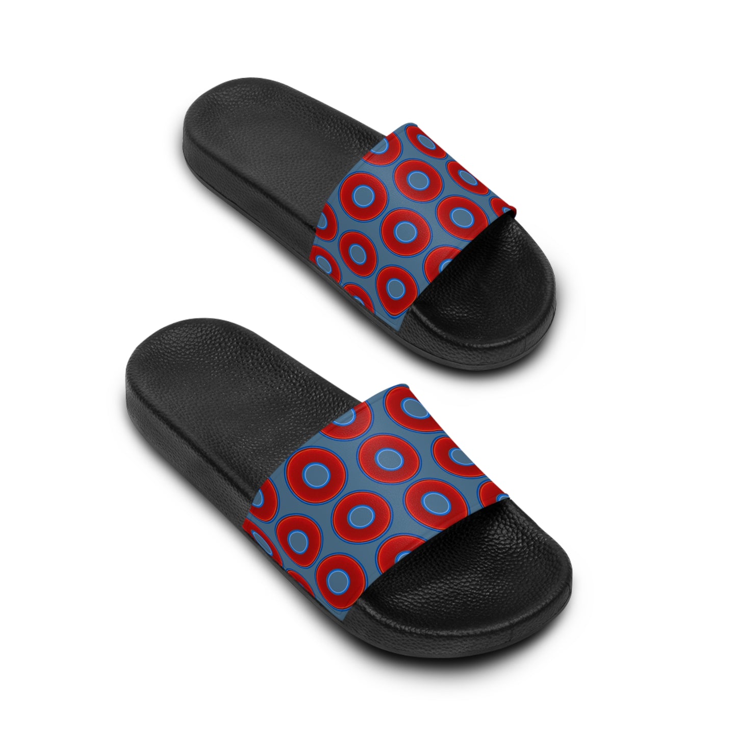Lumpy Sandals - slip-ons - red vivid donuts w/steel blue background