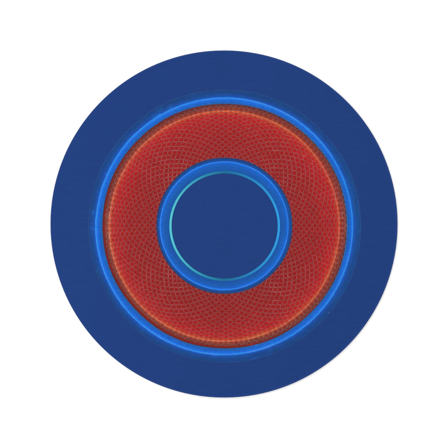 Round Room - 5 ft x 5 ft Lumpy Donut Rug - "Plain Donut" - rustic red/blue donut w/dark blue background