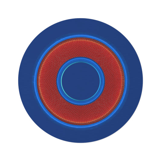 Round Room - 5 ft x 5 ft Lumpy Donut Rug - "Plain Donut" - rustic red/blue donut w/dark blue background