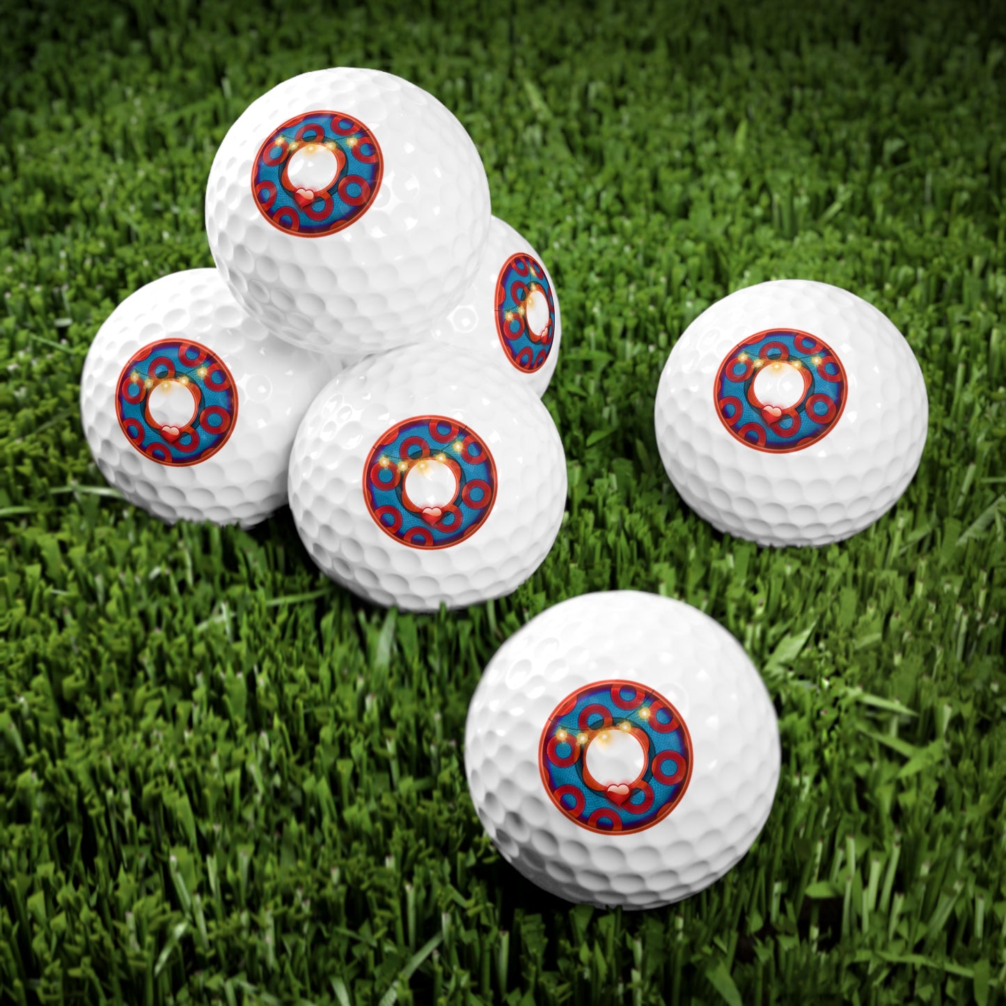 Lumpy Donut Golf Balls - 6-pack - "MORE Donut Golf Balls Please" - rustic blue/red paradox donut - variant 1