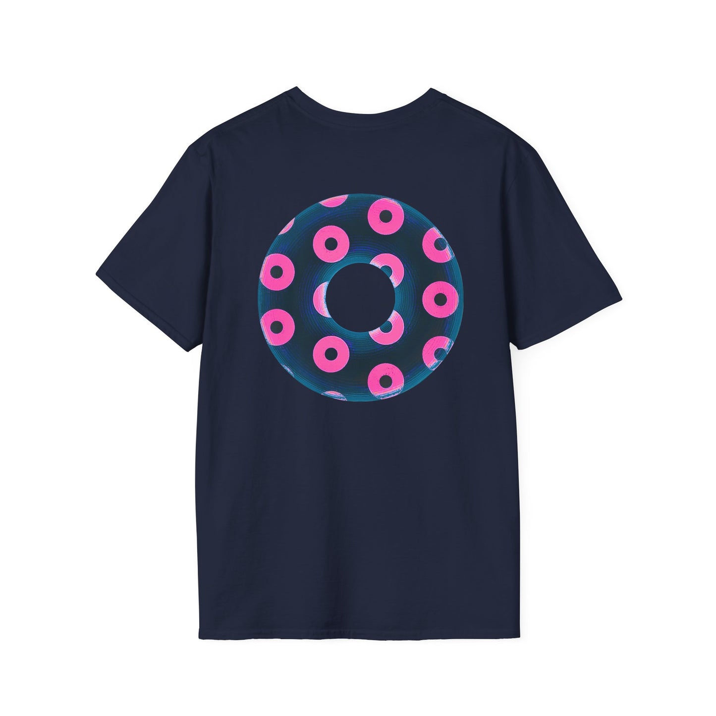 Copy of Plain Donuts/Unisex Soft-Style - "Plain Blimpy Paradoxical Donuts" - dark steel blue/vivid magenta donuts