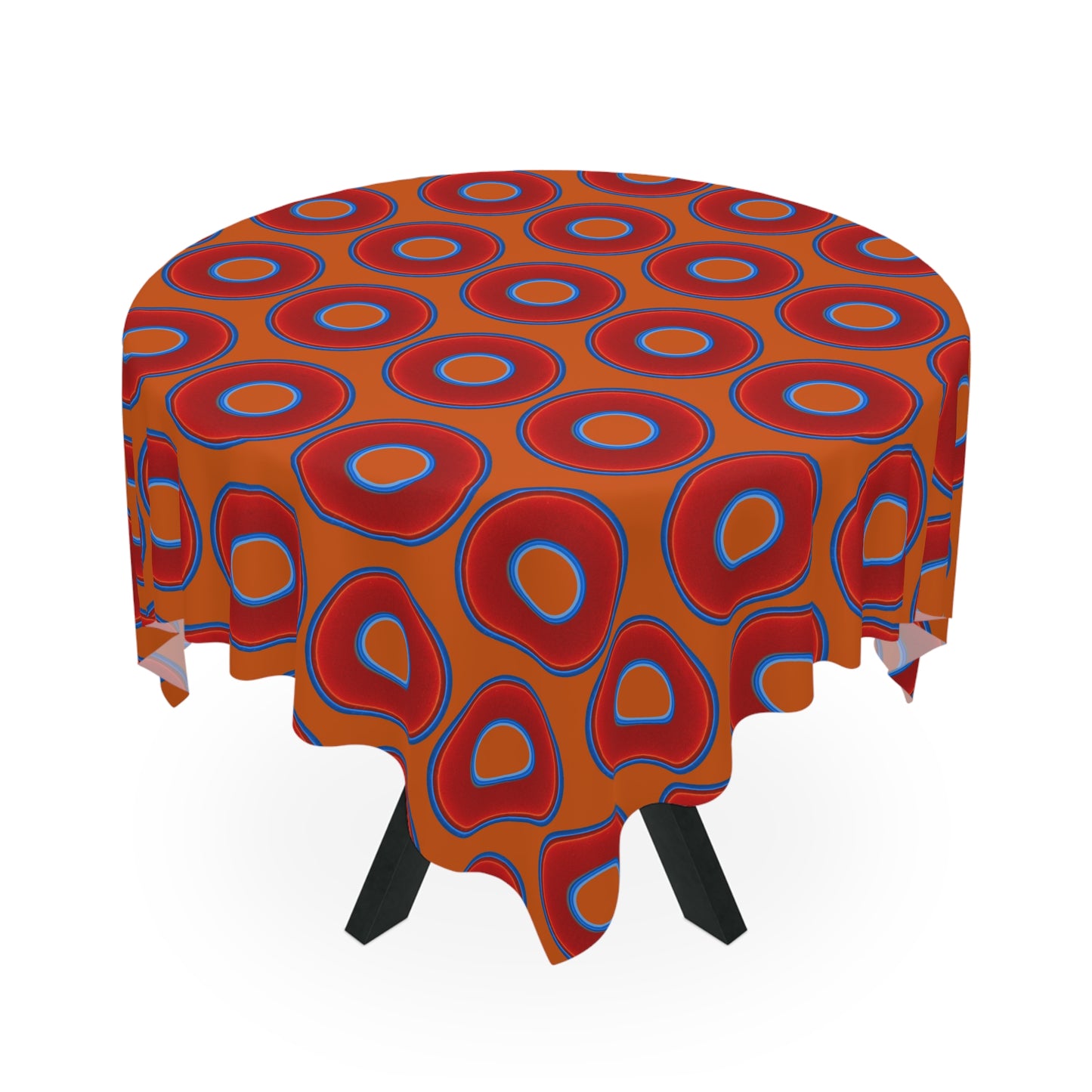 Lumpy Tablecloth - 55.1" x 55.1" - vivid red donuts w/dark orange background