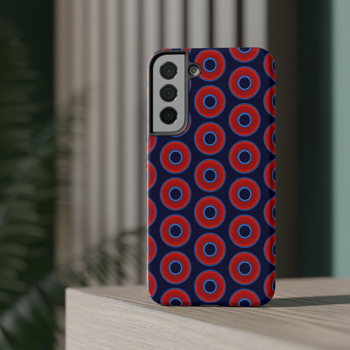 Impact-Resistant Lumpy Donut Case - red vivid donut print w/dark navy blue background