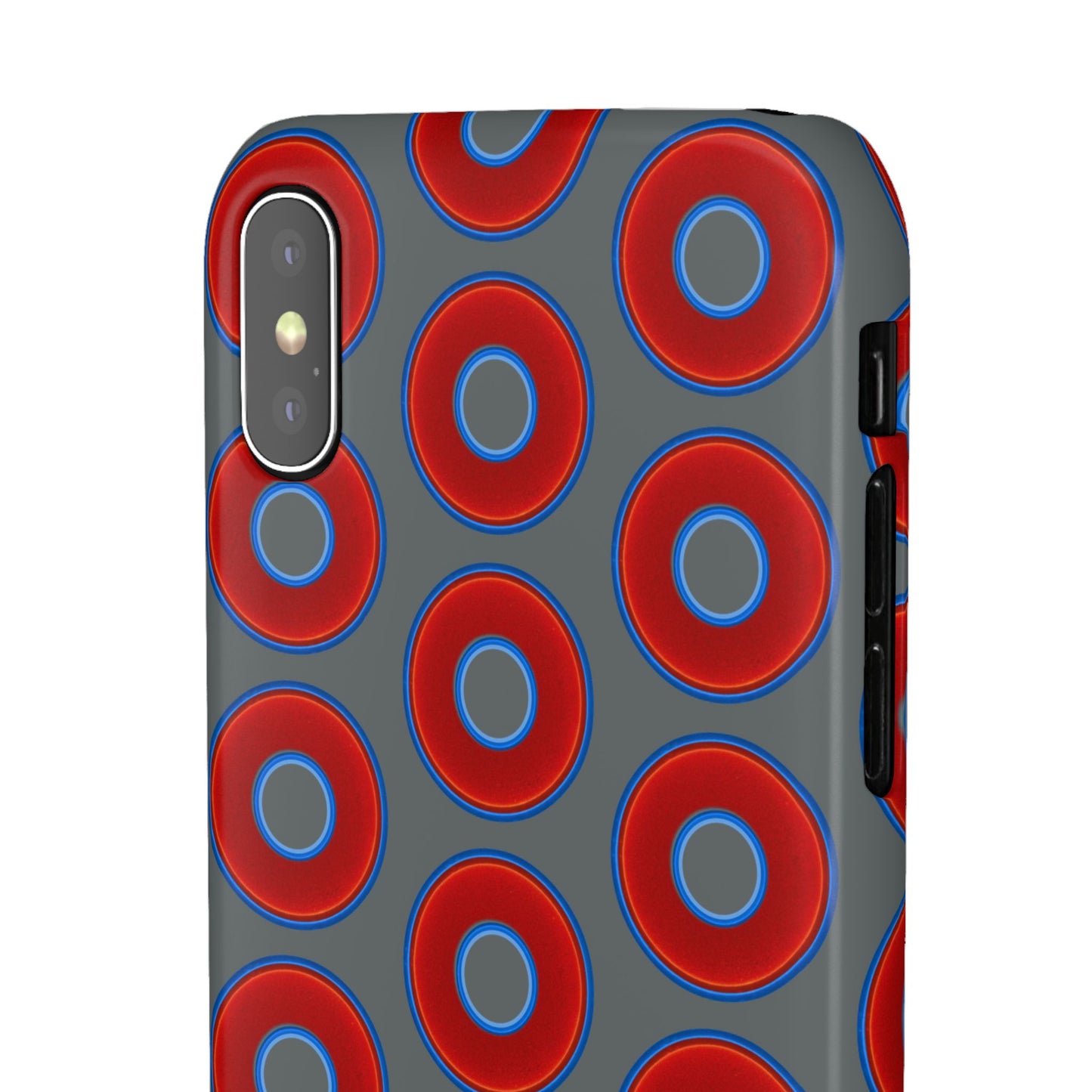 Lumpy Donut Snap Case - red vivid donut print w/dark gray background