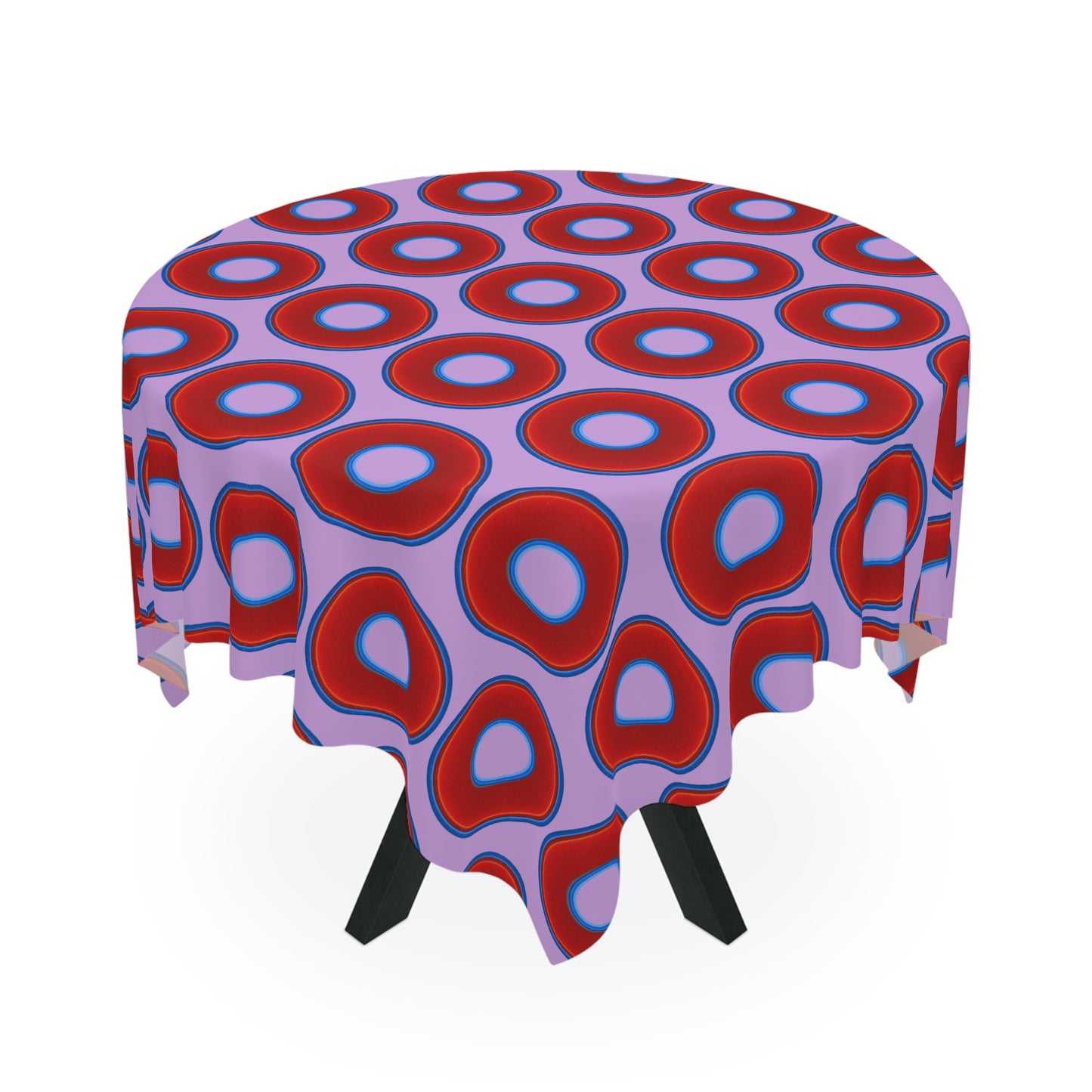 Lumpy Tablecloth - 55.1" x 55.1" - vivid red donuts w/wisteria purple background