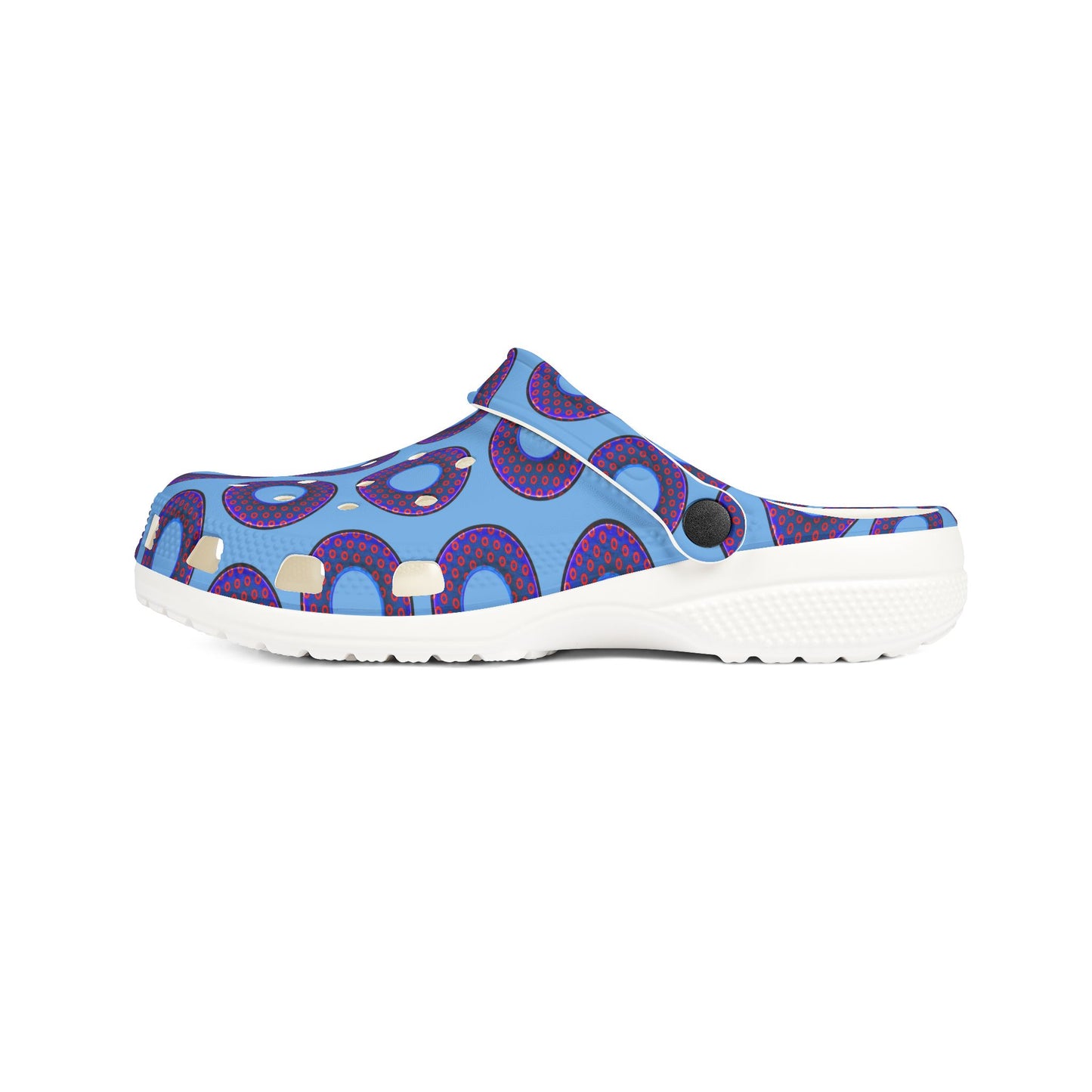 Spatchcocks - donut slip-on shoes - paradoxical weathered blue/red donuts w/light blue background [unisex]