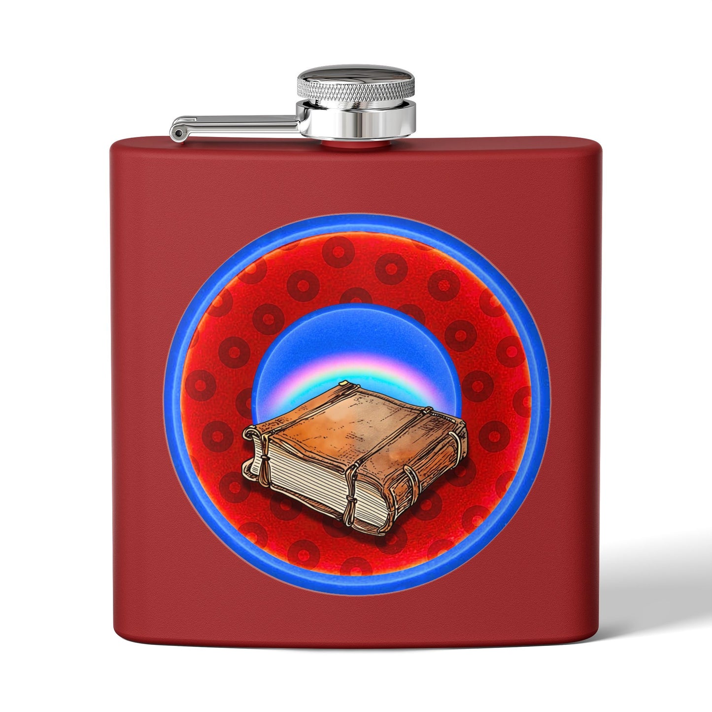 Lump's Donut Flask 6 oz -  "Helping Phriendly Flask" - red/blue widemouthed paradox donut - [*w/your choice of 6 backgrounds]