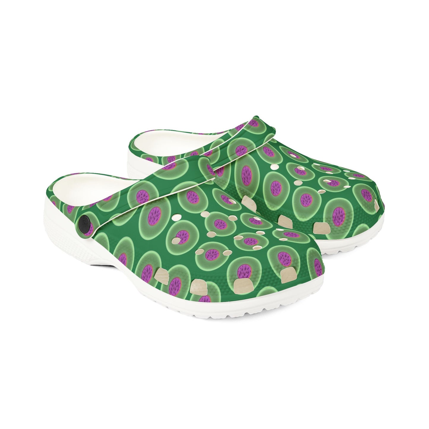 Spatchcocks - donut slip-on shoes - "The Donut Swimming By" - variant 1 - green phatty donuts w/green background background [unisex]