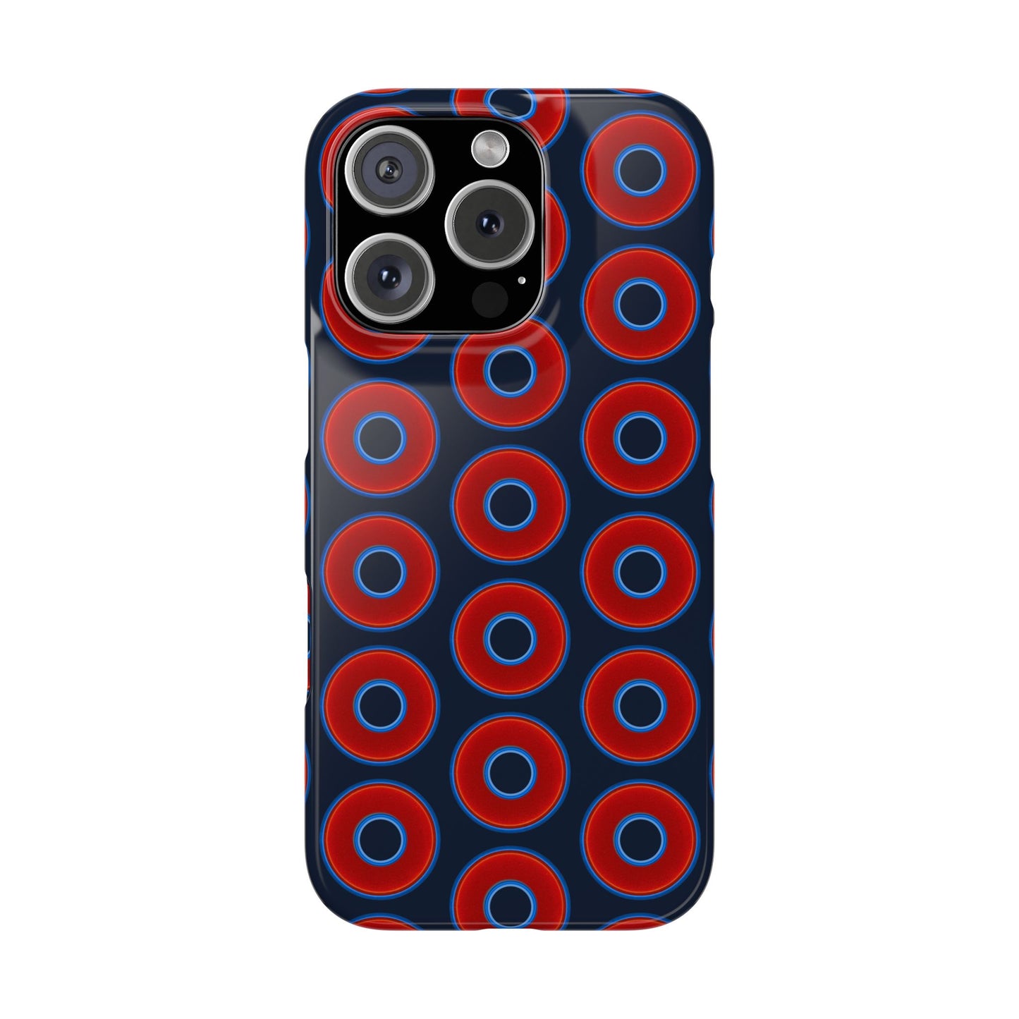 Lumpy Donut Snap Case - red vivid donut print w/midnight teal blue background