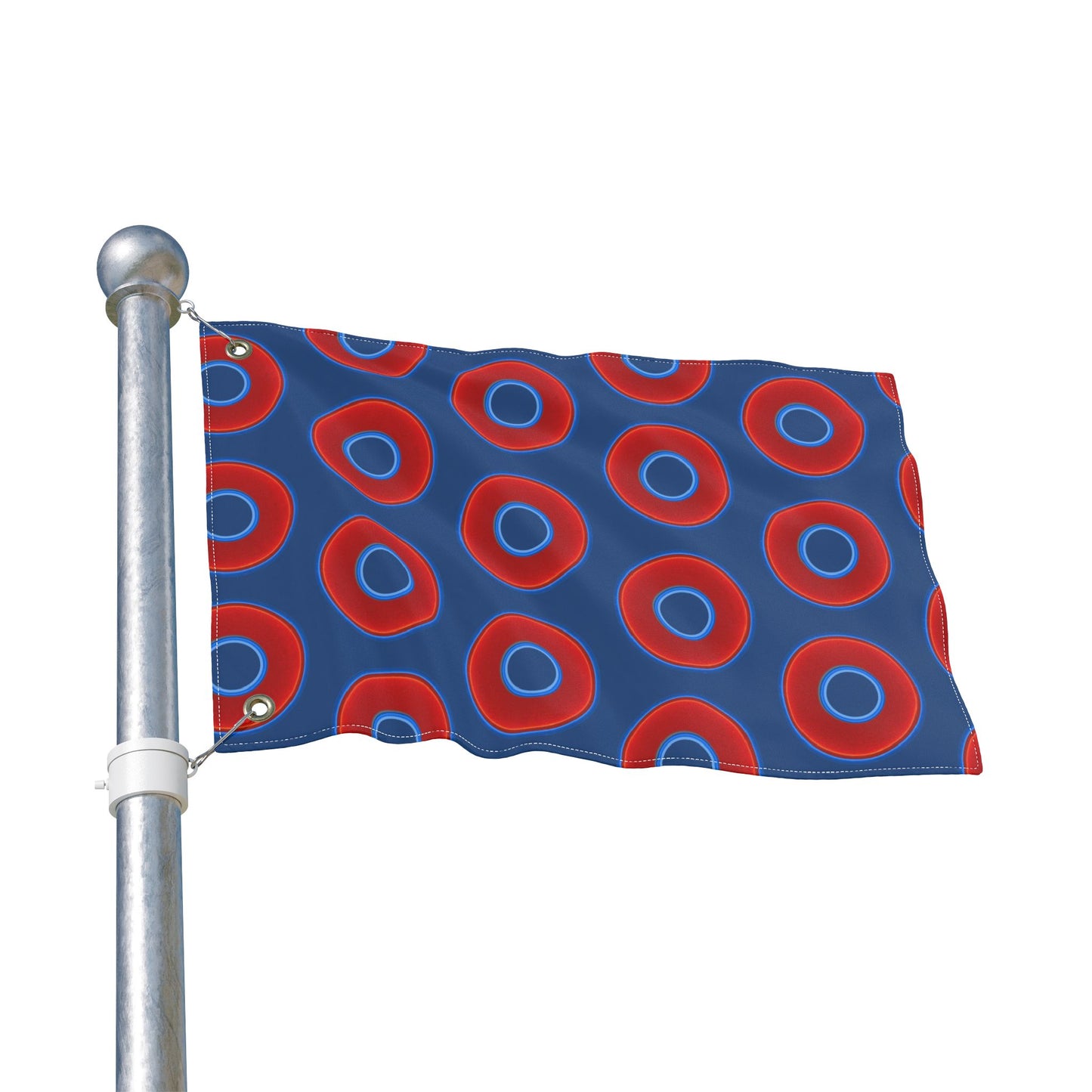 Lumpy Flagpole Sitters - Donut Flags [12" x 18"] - red vivid donut print w/Atlantic navy blue background
