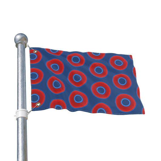Lumpy Flagpole Sitters - Donut Flags [12" x 18"] - red vivid donut print w/Atlantic navy blue background