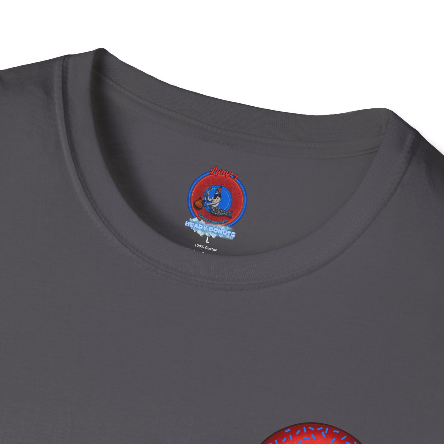 Classic Donut Tee - Unisex Soft-Style - "Plain Plump Donut w/" - plump red donut w/blue sprinkles