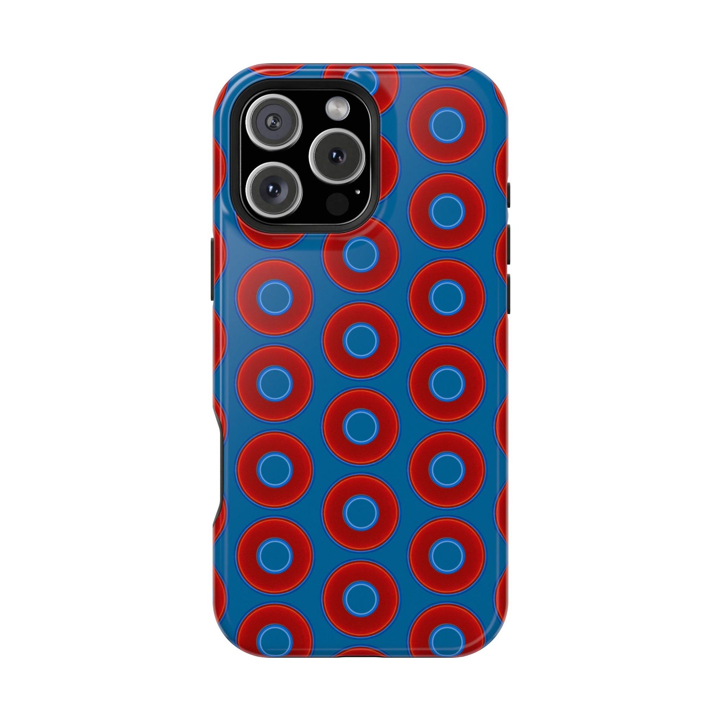 Magnetic Tough Donut Case - red vivid donut print w/wavy navy blue background