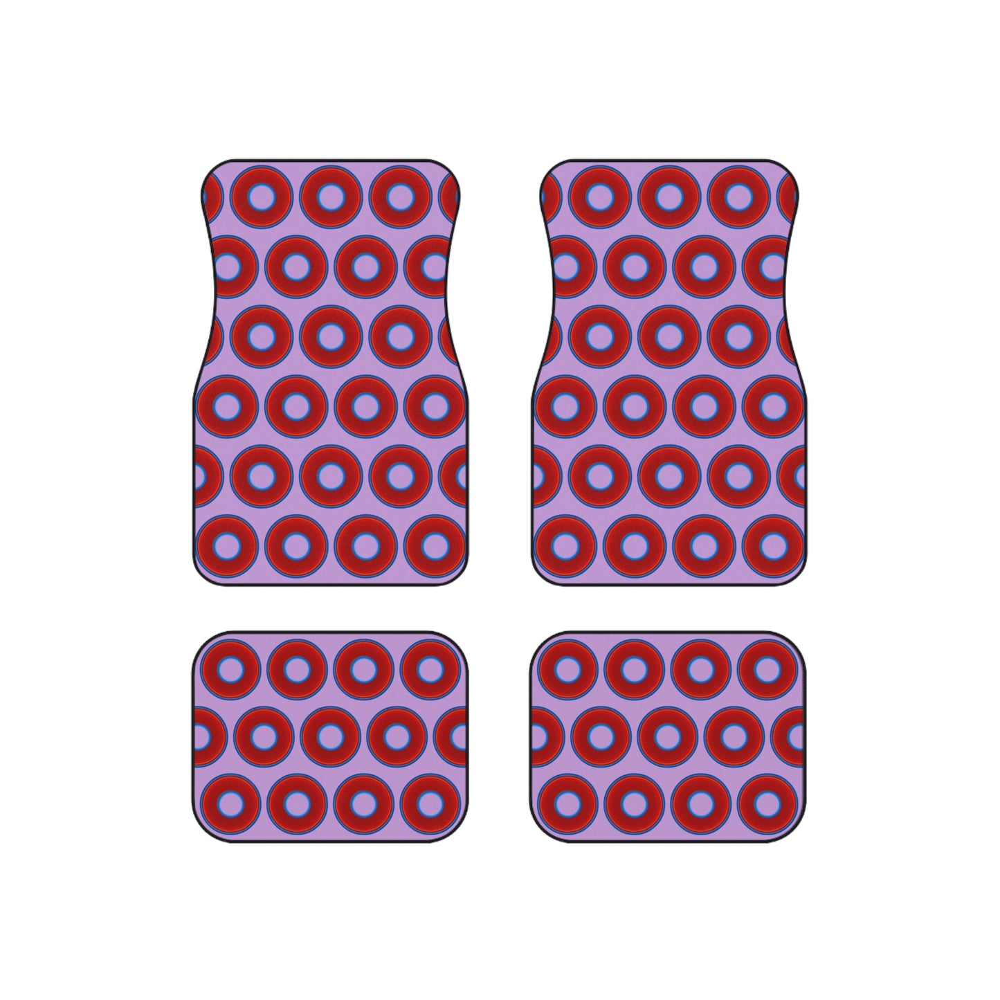 Contacted Car Mats - vivid donut print w/wisteria purple background