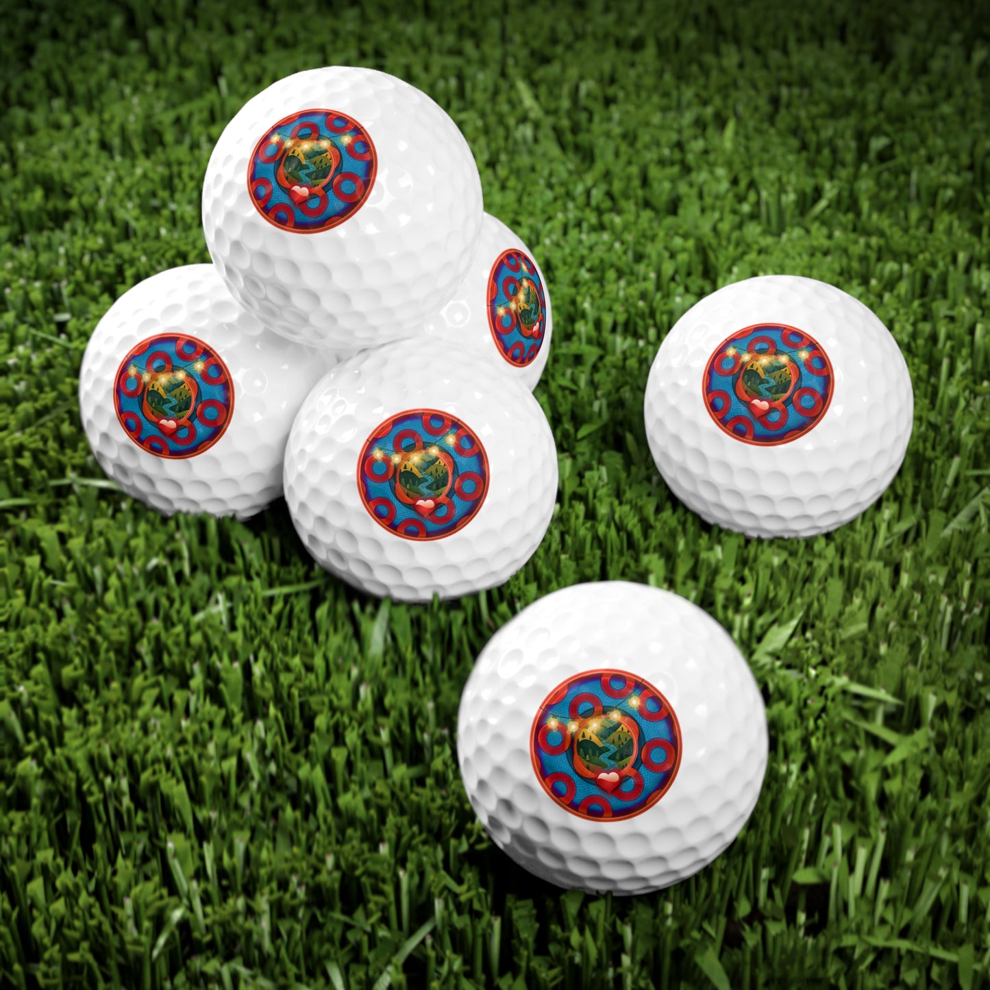 Lumpy Donut Golf Balls - 6-pack - "MORE Donut Golf Balls Please" - rustic blue/red paradox donut - variant 2