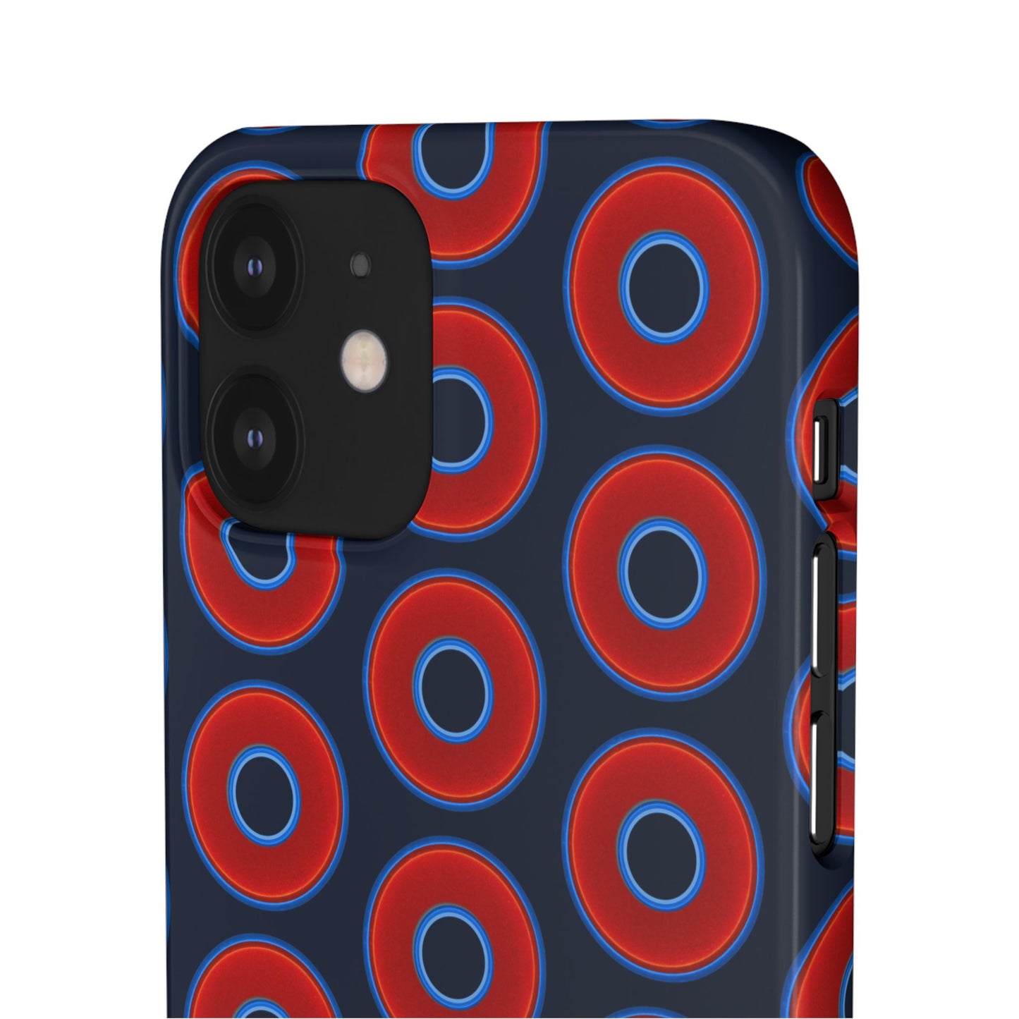 Lumpy Donut Snap Case - red vivid donut print w/midnight teal blue background