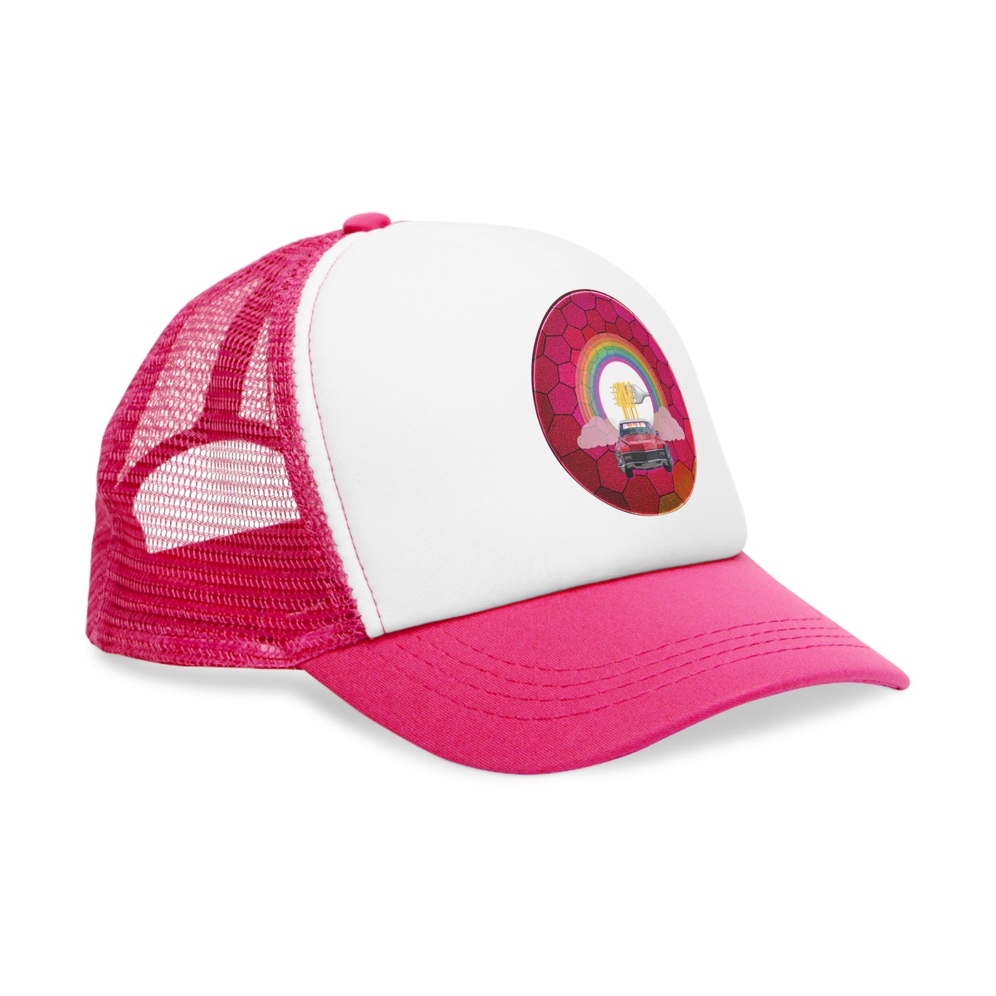 Lumpy Trucker Hat - "The Spaghetti Incident in my Caddy " - variant 1 - magenta hexadonut w/red caddy