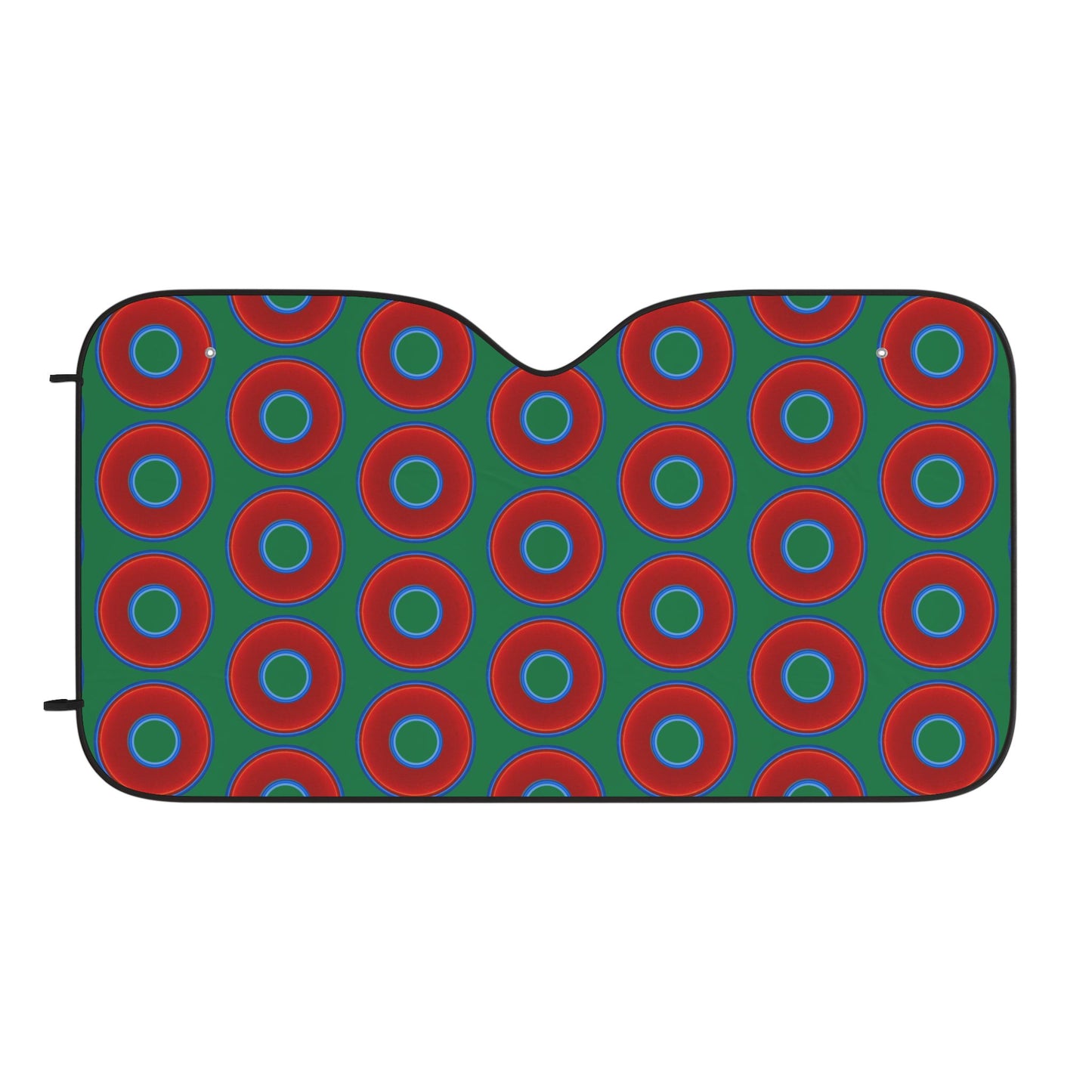 Automotive Donut Sun Shade - red vivid donuts w/green background