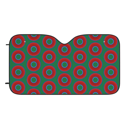 Automotive Donut Sun Shade - red vivid donuts w/green background