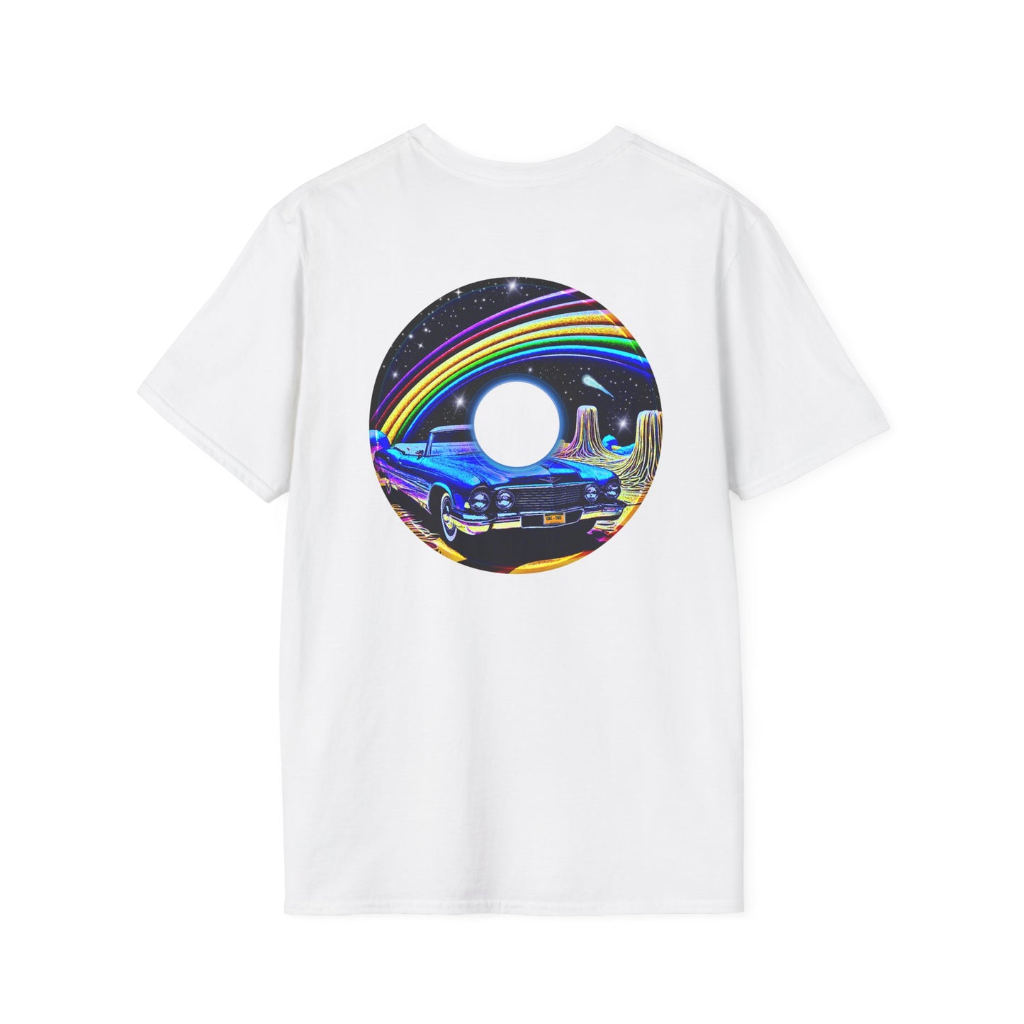 Classic Donut Tee - Unisex Soft-Style - "Halley's Caddy" - series 1.0  - variant 1 - black/picture donut - w/hole