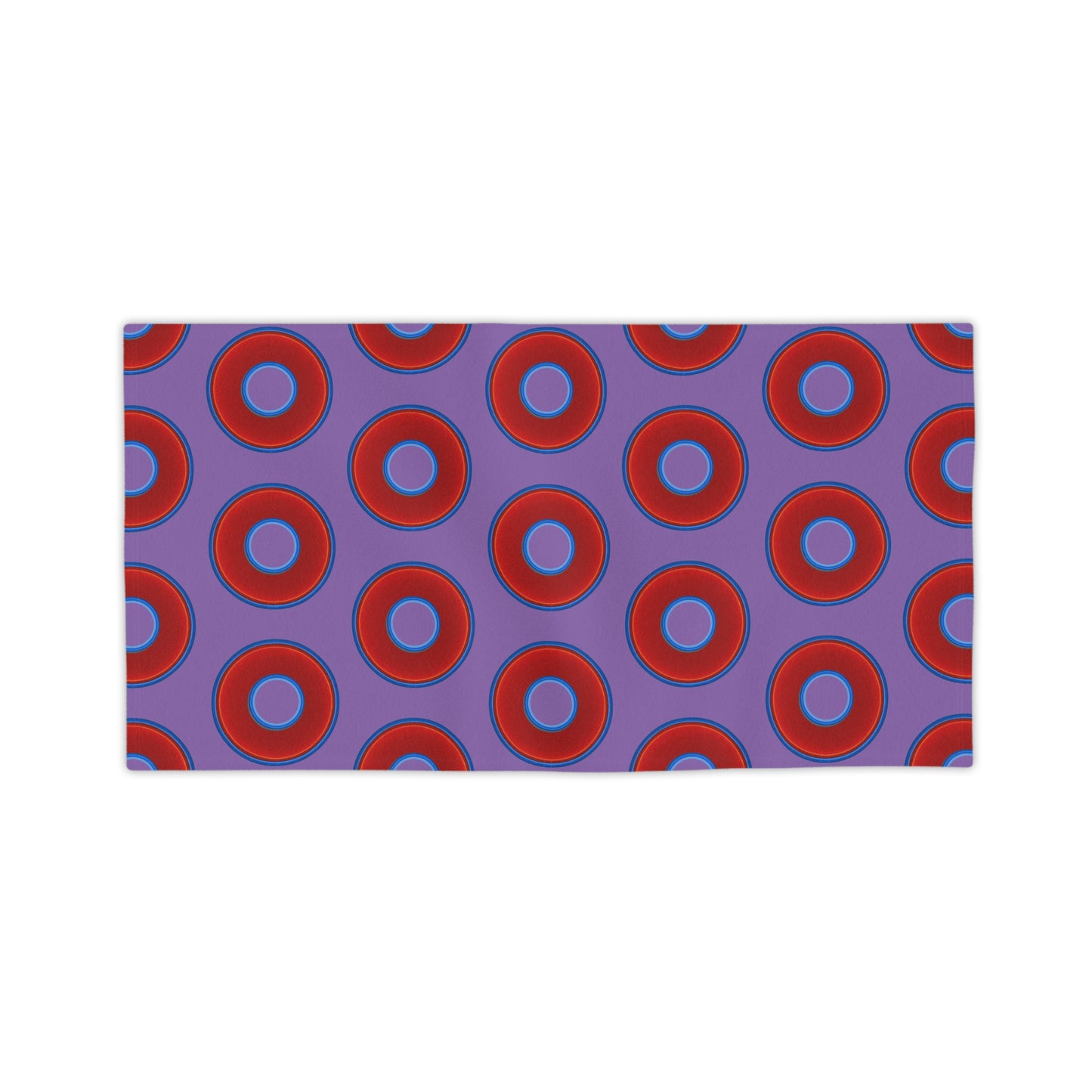 Lumpy Donut Towels - vivid red donuts w/light purple background