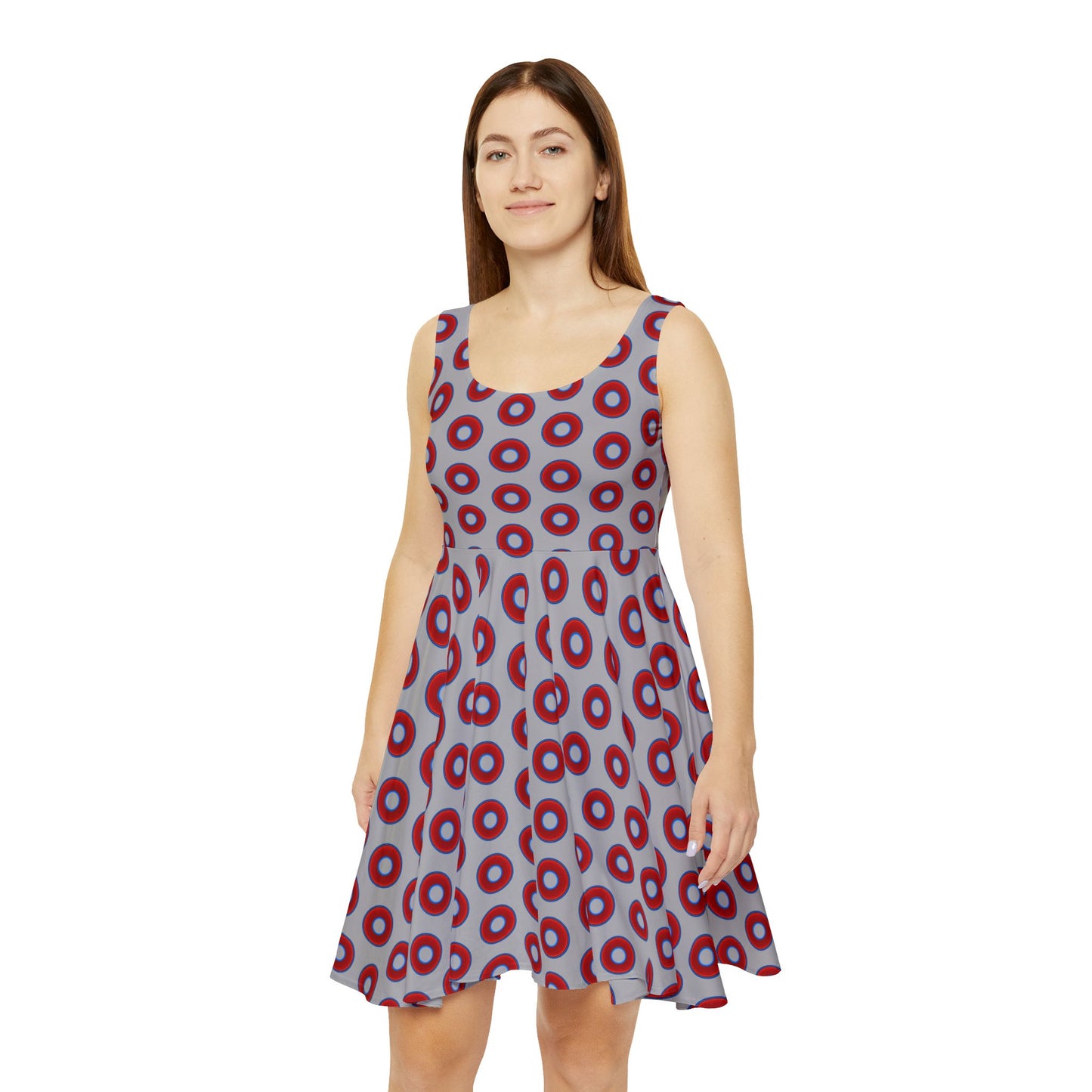 Women's Skater Donut Dress - vivid red donut print w/light gray background