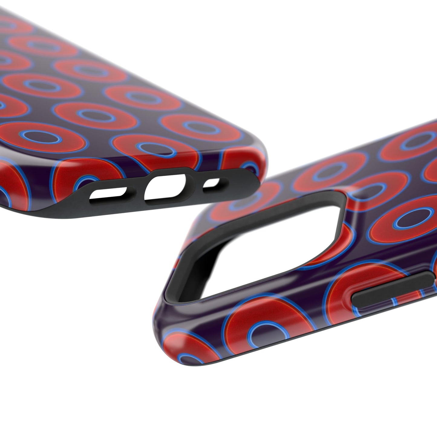 Impact-Resistant Lumpy Donut Case - red vivid donut print w/midnight purple background