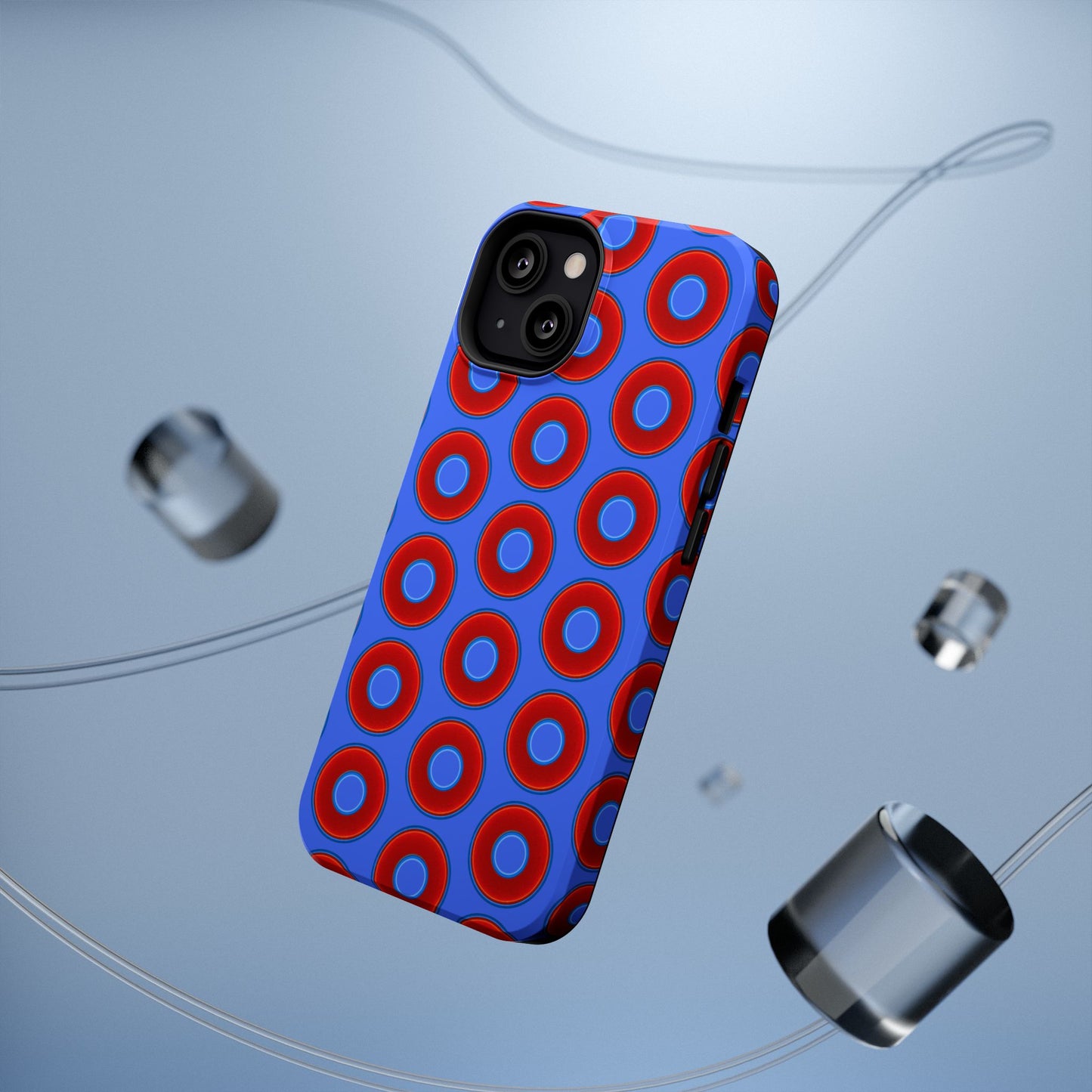 Impact-Resistant Lumpy Donut Case - red vivid donut print w/royal blue background