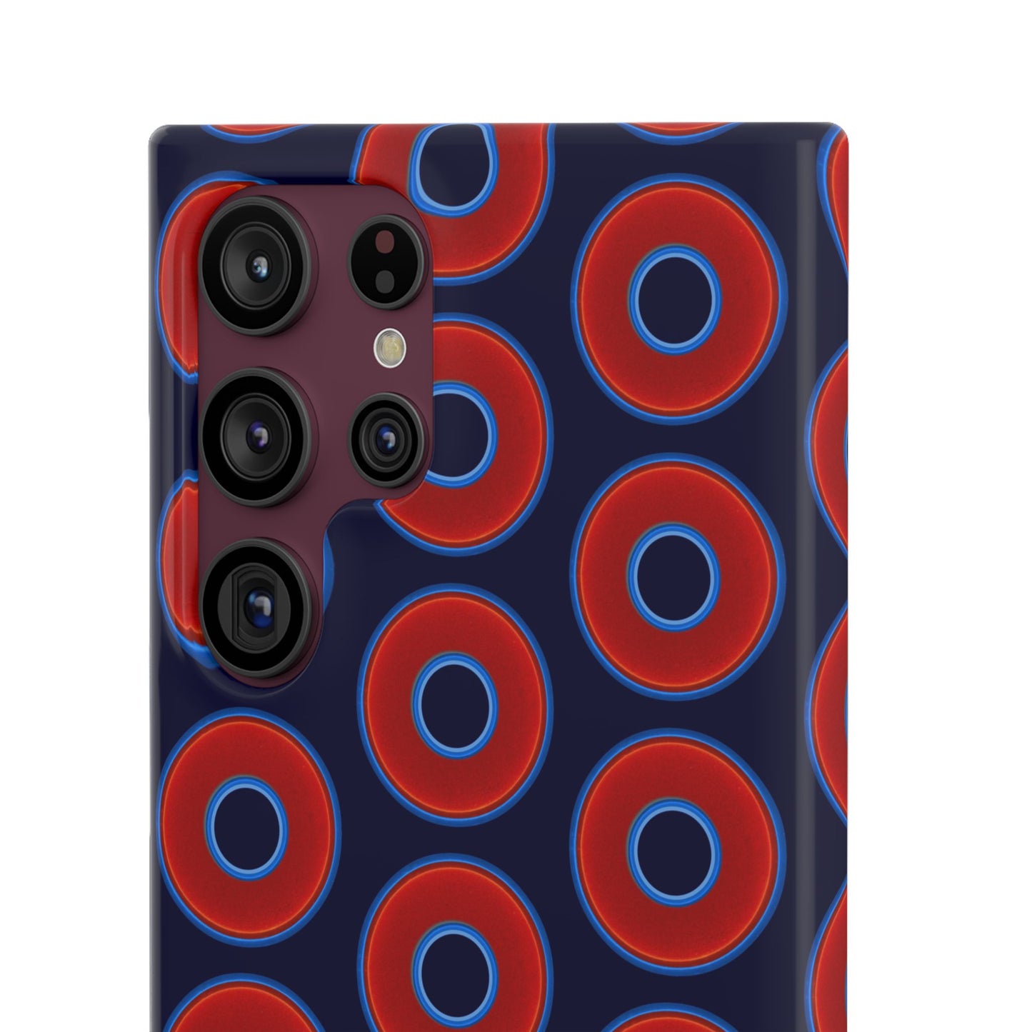 Lumpy Donut Snap Case - red vivid donut print w/midnight blue background
