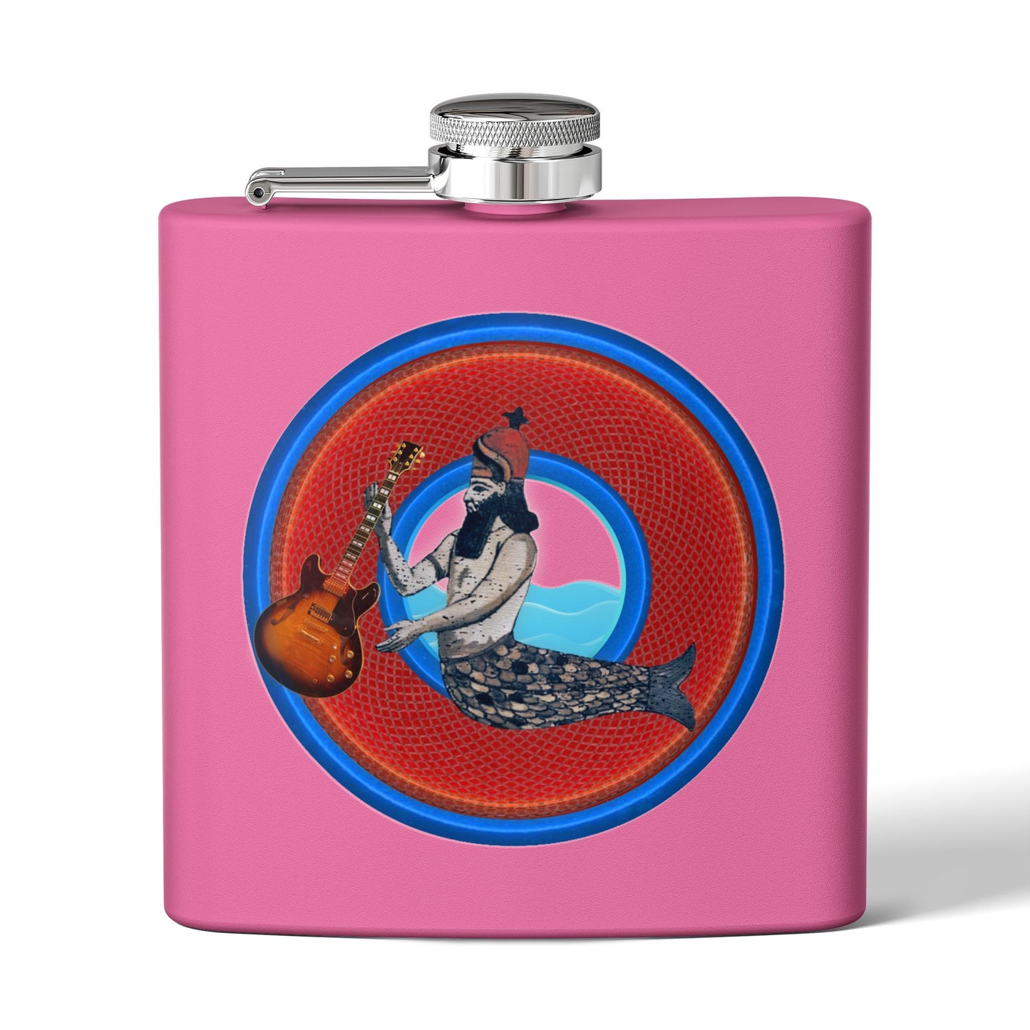 Lump's Donut Flask 6 oz -  "OG Flask" - red/blue rustic donut - [*w/your choice of 6 backgrounds]