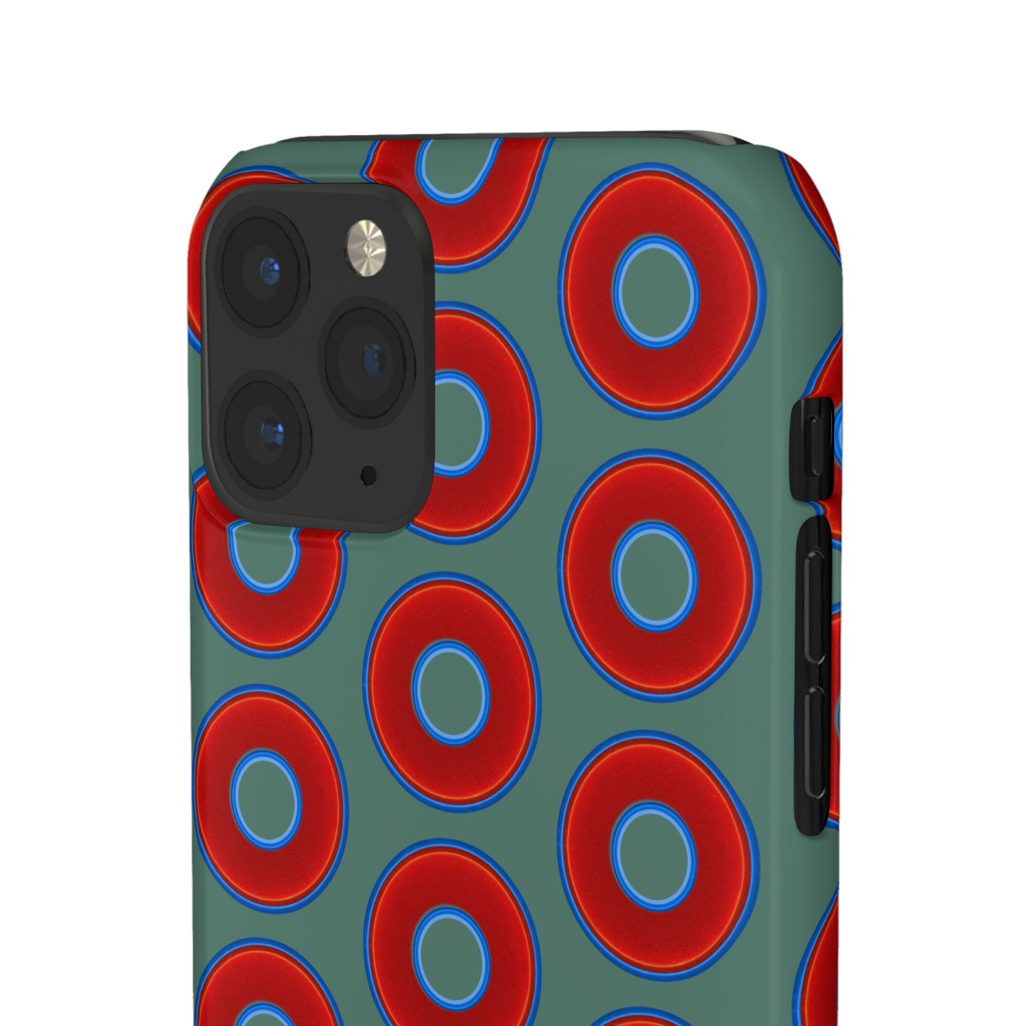 Lumpy Donut Snap Case - red vivid donut print w/Fenway green background
