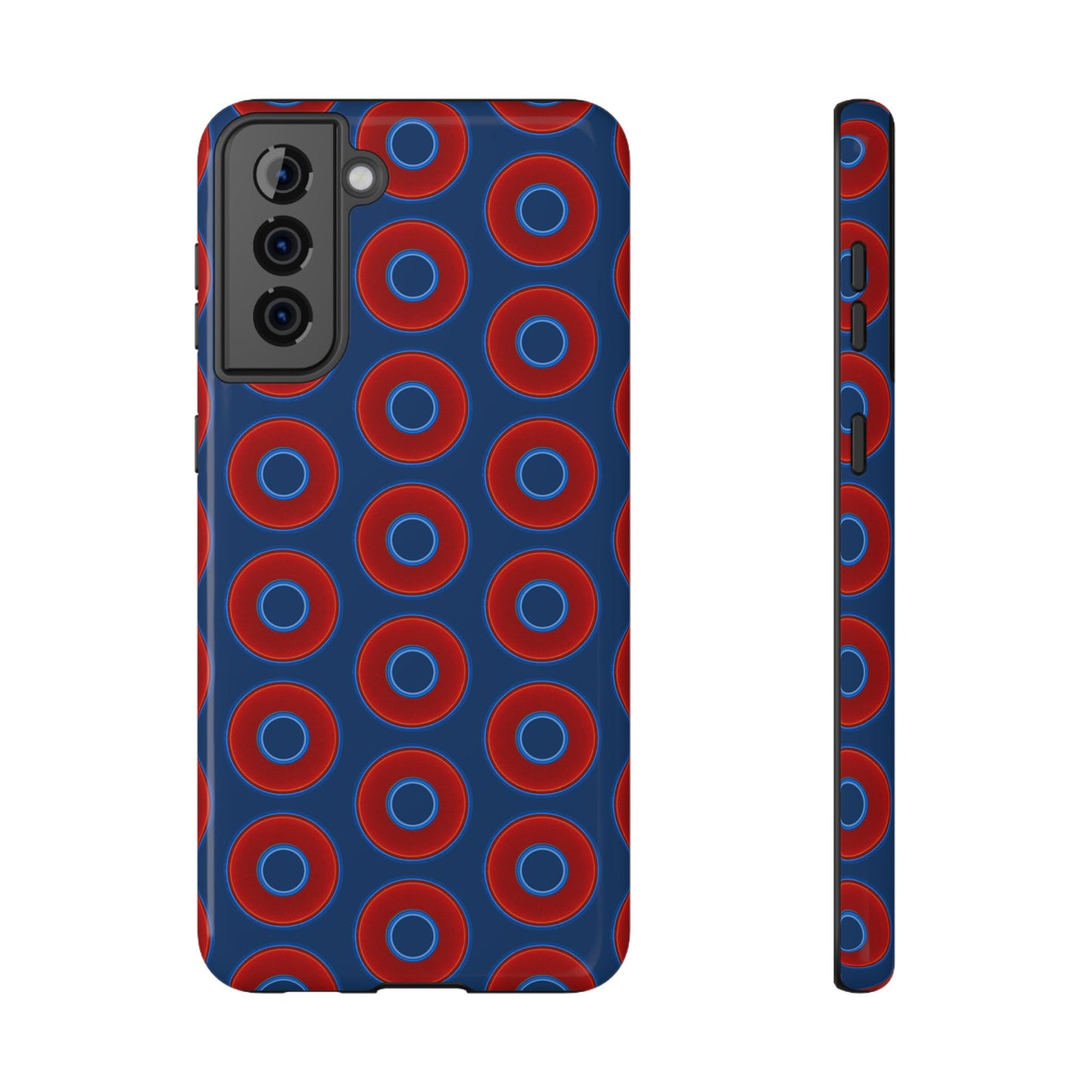 Impact-Resistant Lumpy Donut Case - red vivid donut print w/Atlantic navy blue background
