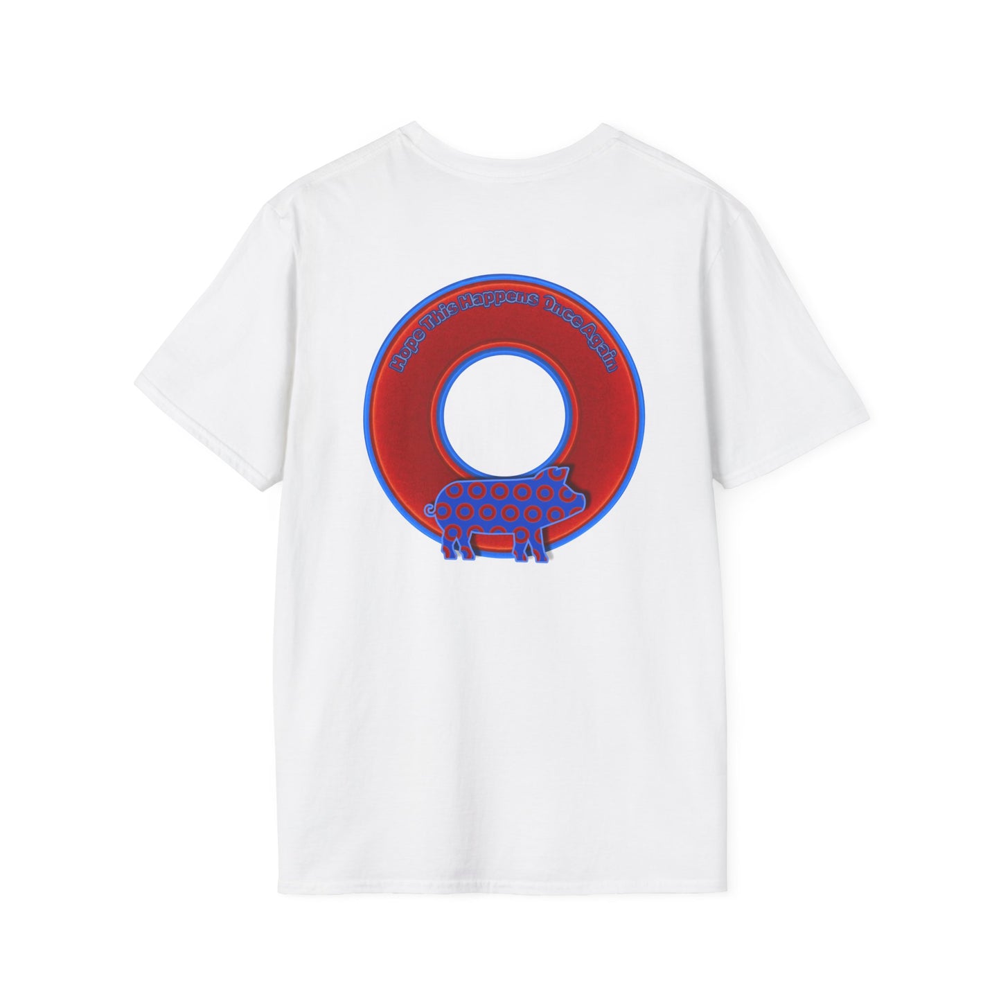Classic Donut Tee - Unisex Soft-Style - "Guyute's Ugly Donut" - vivid red/blue donut - variant 2