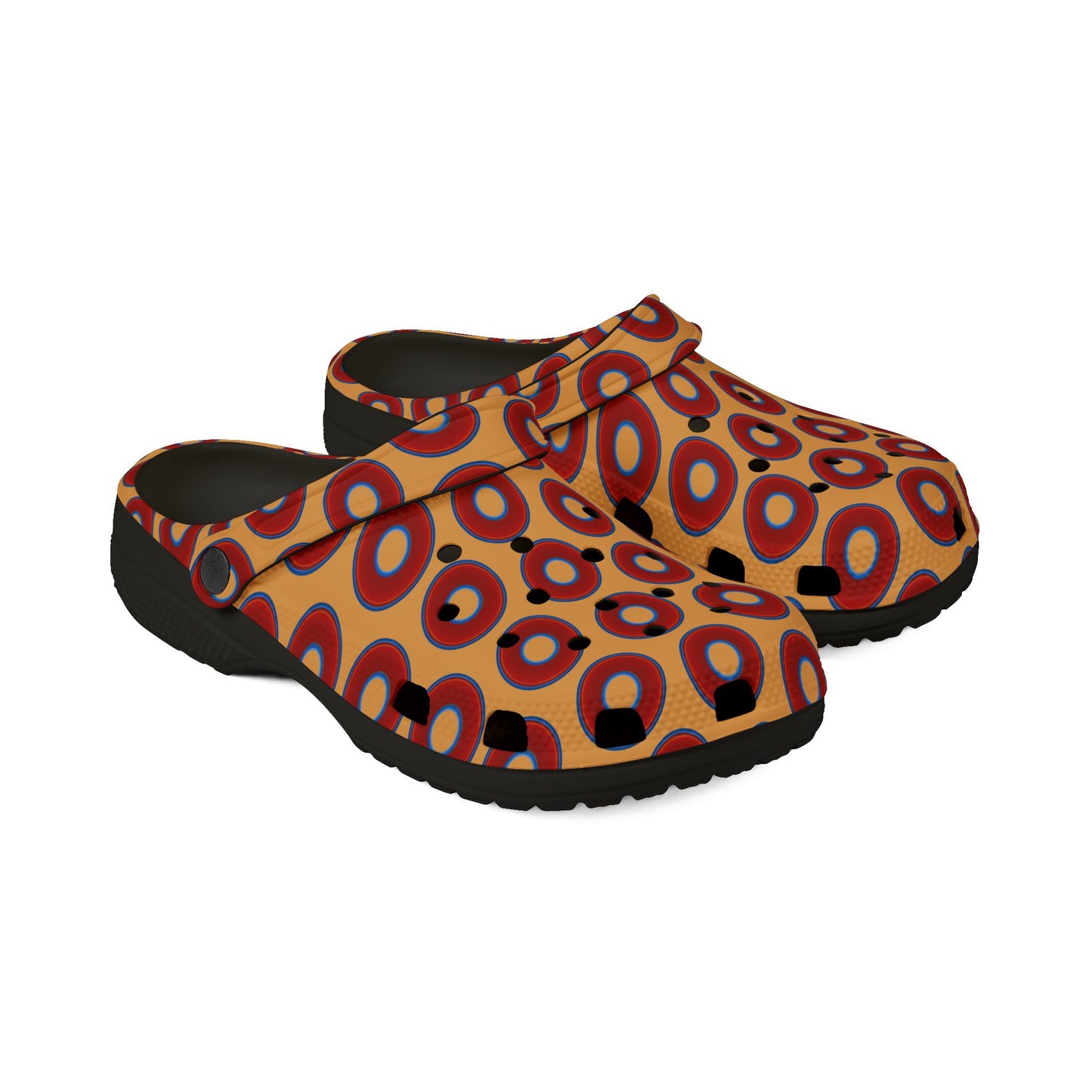 Spatchcocks - donut slip-on shoes - vivid red donuts w/orange creamsicle background [unisex]