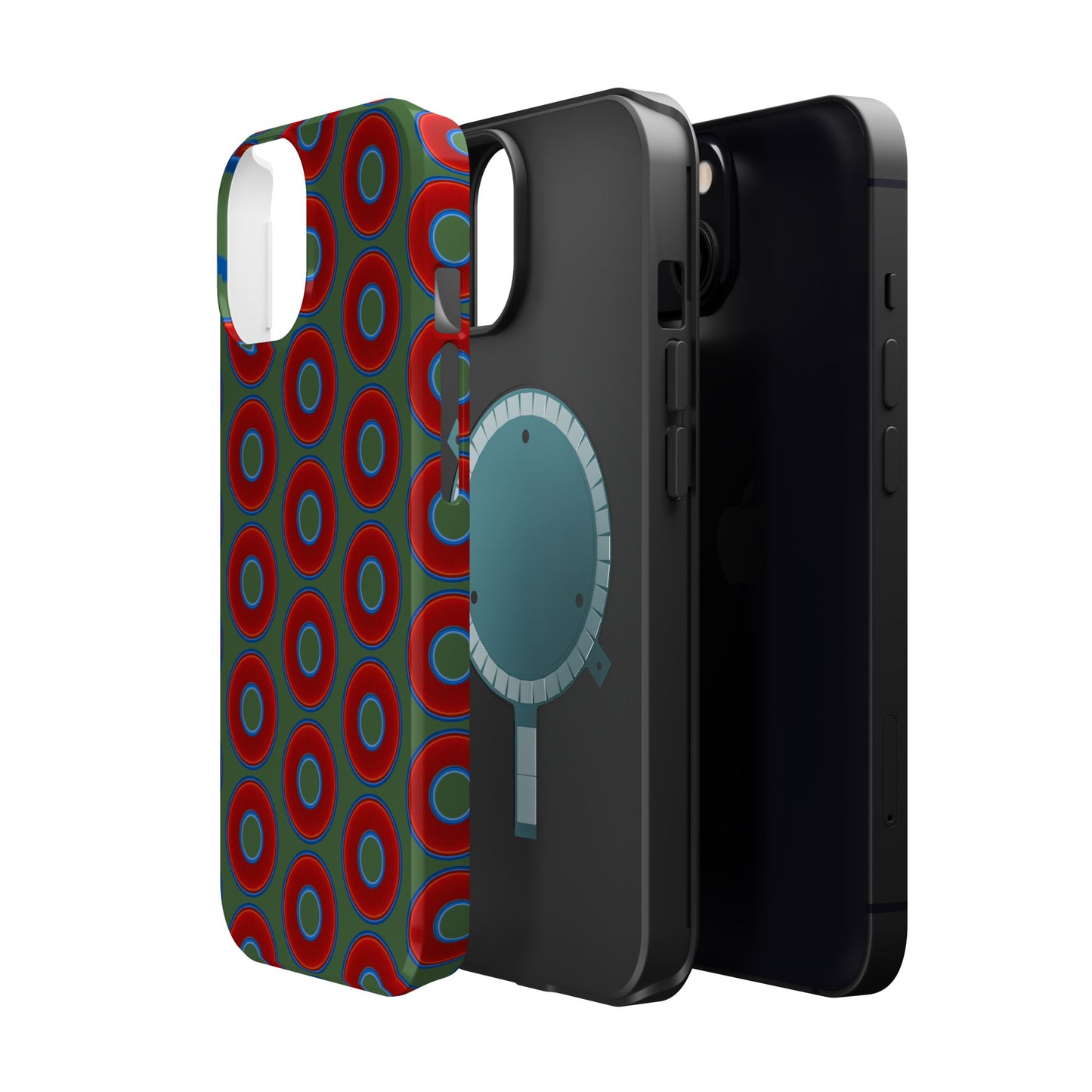 Magnetic Tough Donut Case - red vivid donut print w/dark Fenway green background