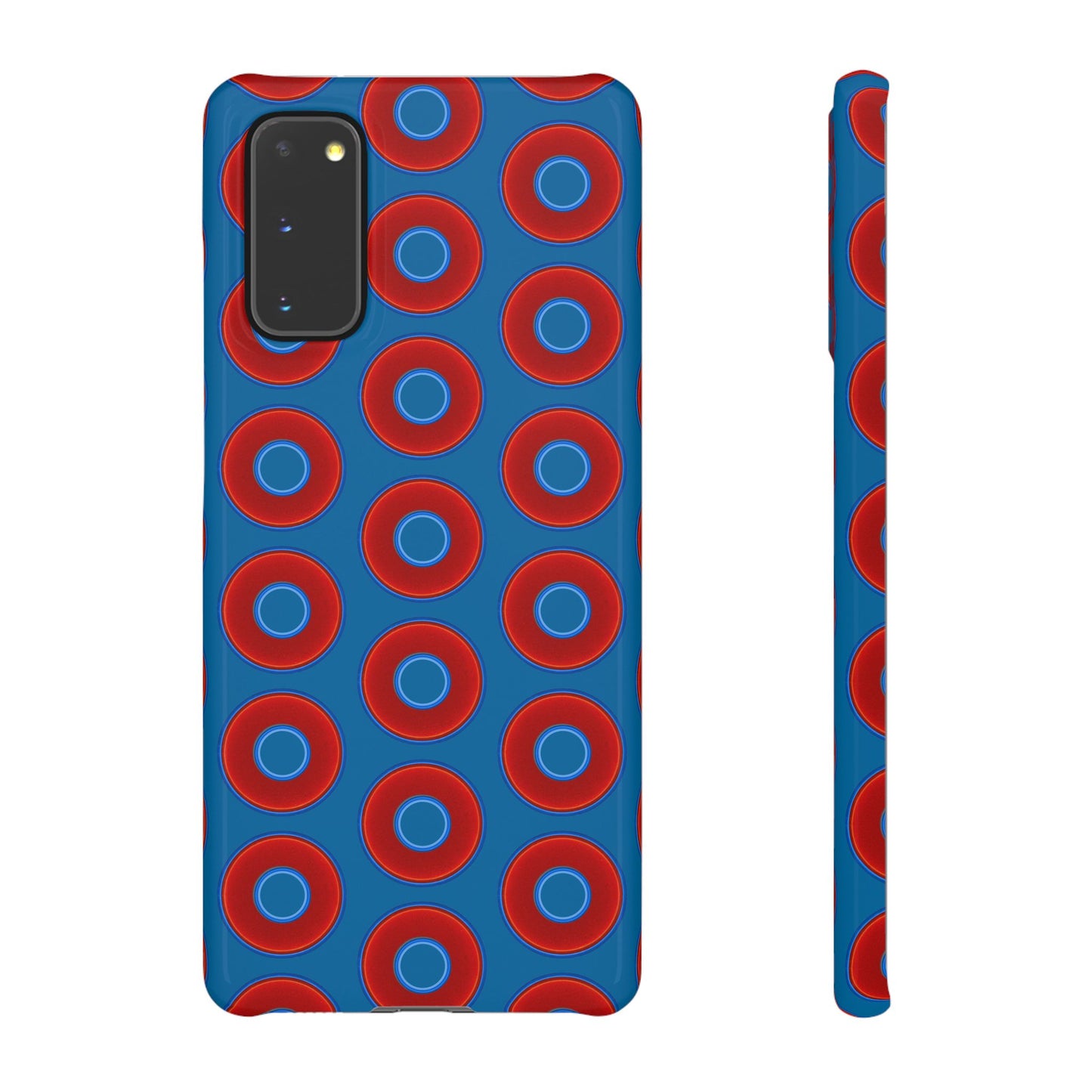 Lumpy Donut Snap Case - red vivid donut print w/wavy navy blue background